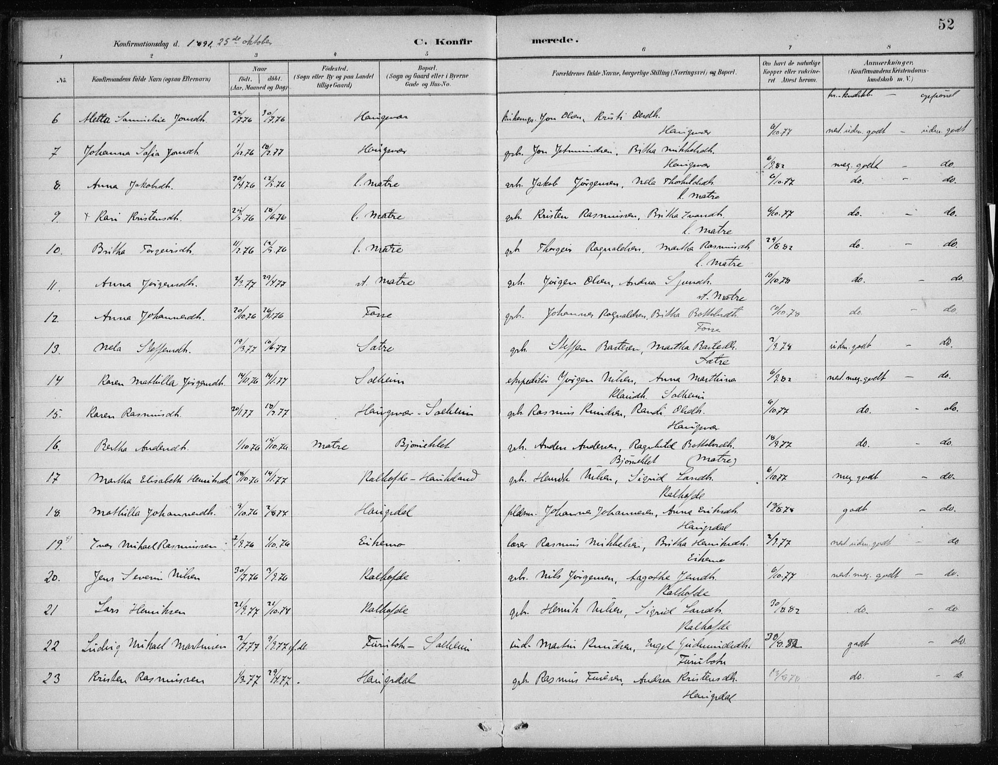 Masfjorden Sokneprestembete, AV/SAB-A-77001: Parish register (official) no. C  1, 1882-1896, p. 52