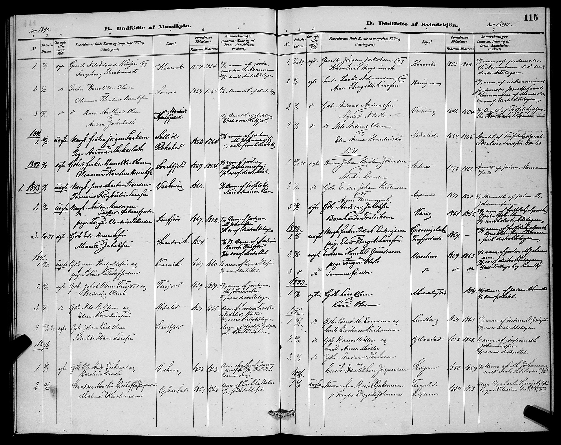 Lenvik sokneprestembete, SATØ/S-1310/H/Ha/Hab/L0007klokker: Parish register (copy) no. 7, 1890-1898, p. 115