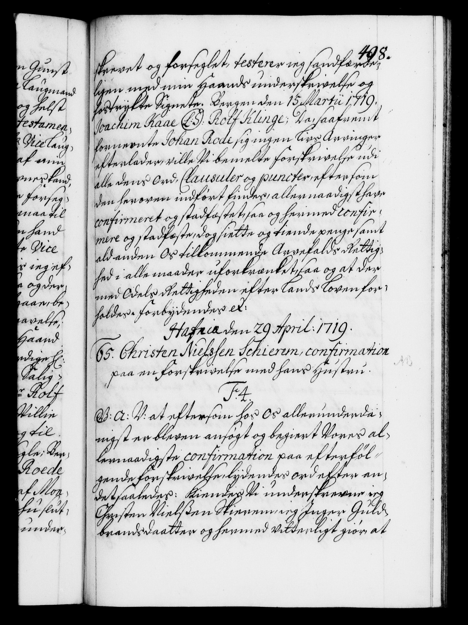 Danske Kanselli 1572-1799, AV/RA-EA-3023/F/Fc/Fca/Fcaa/L0022: Norske registre, 1716-1719, p. 498a