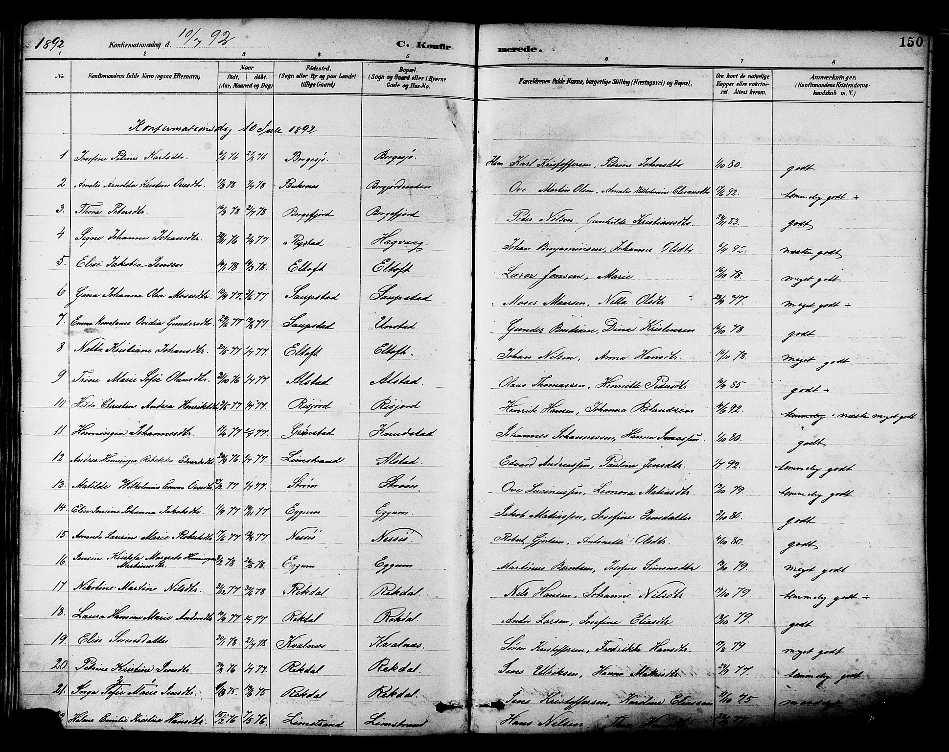 Ministerialprotokoller, klokkerbøker og fødselsregistre - Nordland, AV/SAT-A-1459/880/L1133: Parish register (official) no. 880A07, 1888-1898, p. 150