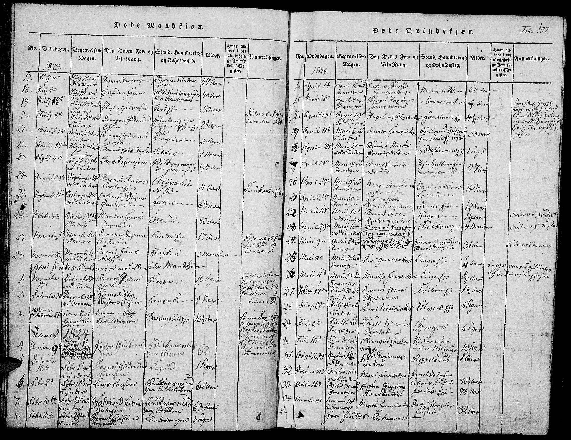 Jevnaker prestekontor, SAH/PREST-116/H/Ha/Hab/L0001: Parish register (copy) no. 1, 1815-1837, p. 107