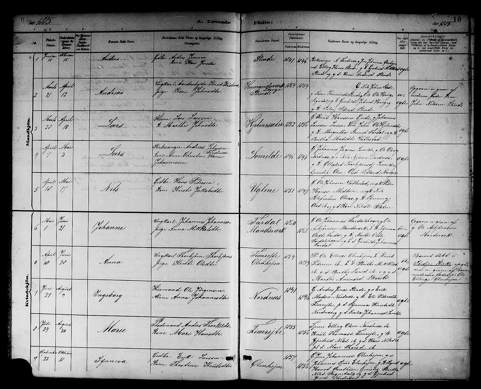 Sogndal sokneprestembete, SAB/A-81301/H/Hab/Habc/L0002: Parish register (copy) no. C 2, 1884-1910, p. 10