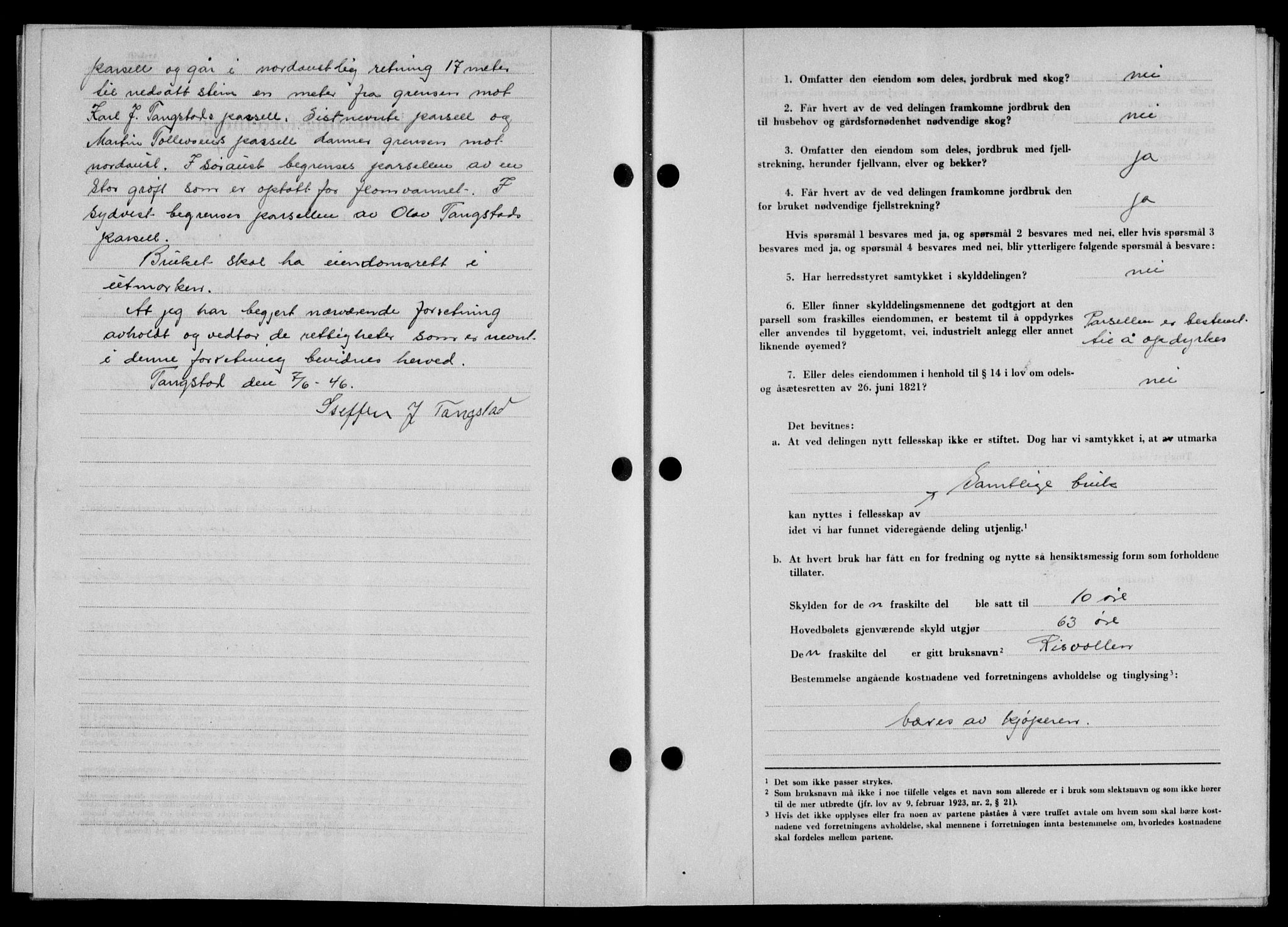 Lofoten sorenskriveri, SAT/A-0017/1/2/2C/L0014a: Mortgage book no. 14a, 1946-1946, Diary no: : 702/1946