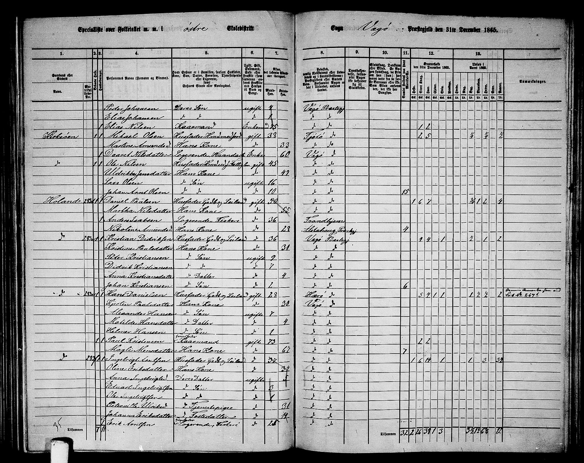 RA, 1865 census for Vega, 1865, p. 13