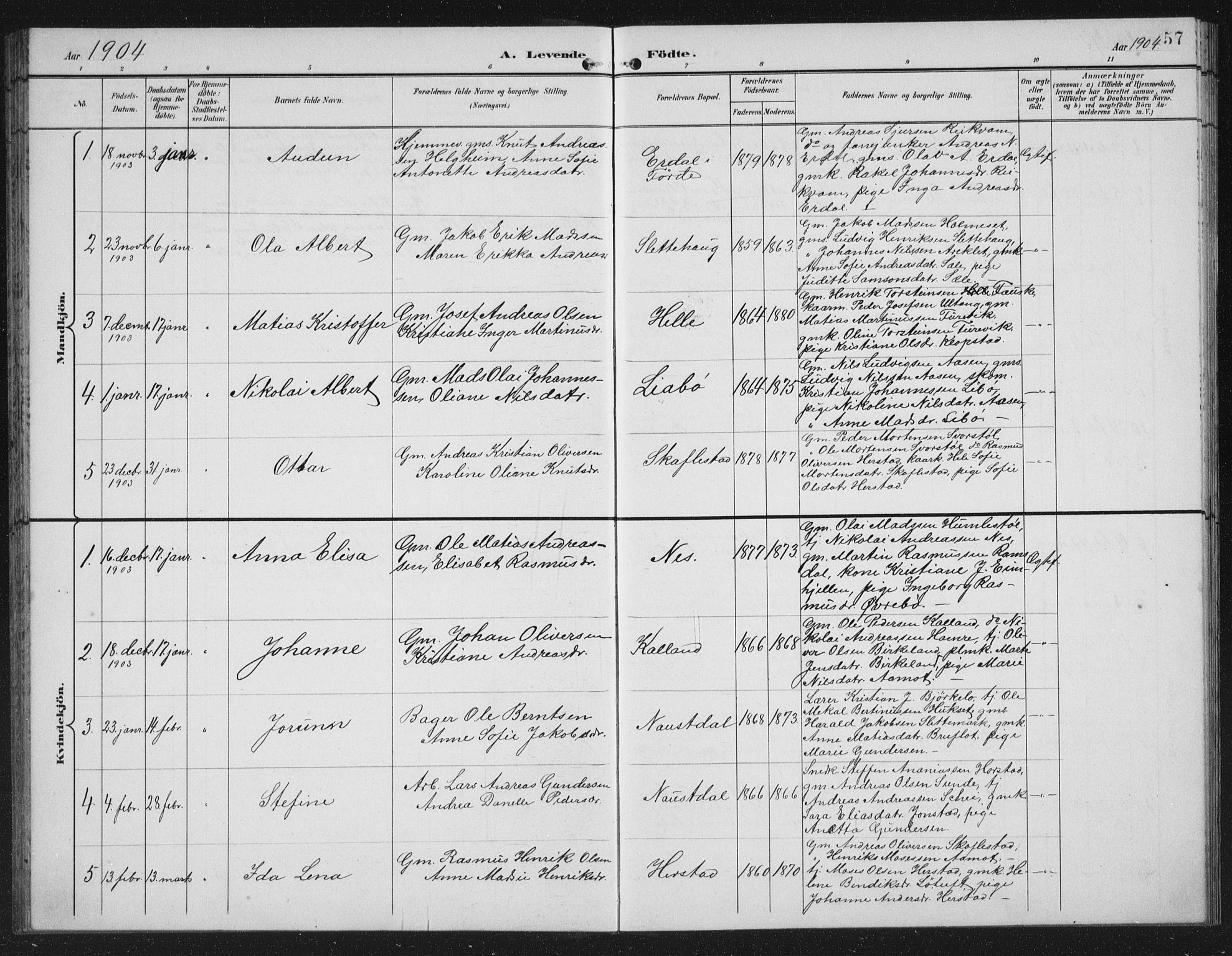 Førde sokneprestembete, SAB/A-79901/H/Hab/Habd/L0004: Parish register (copy) no. D 4, 1896-1913, p. 57