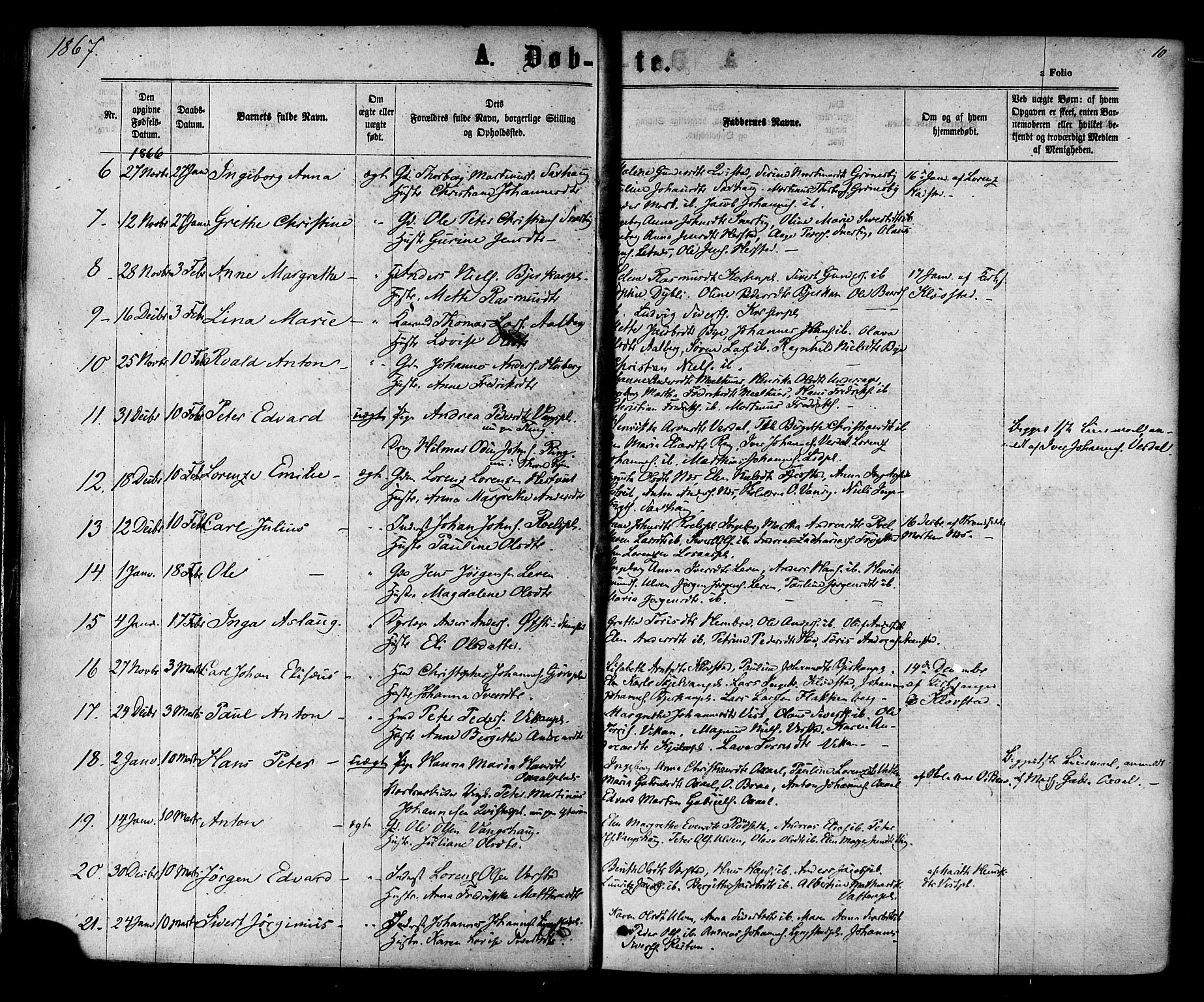 Ministerialprotokoller, klokkerbøker og fødselsregistre - Nord-Trøndelag, SAT/A-1458/730/L0284: Parish register (official) no. 730A09, 1866-1878, p. 10
