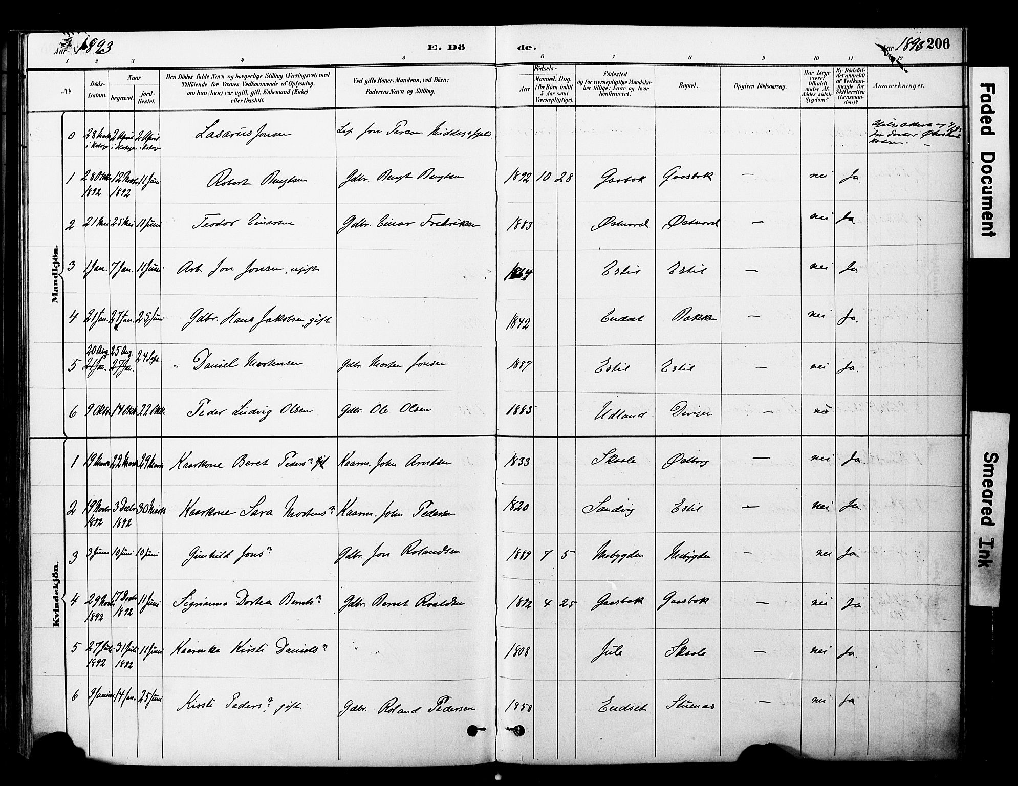 Ministerialprotokoller, klokkerbøker og fødselsregistre - Nord-Trøndelag, SAT/A-1458/757/L0505: Parish register (official) no. 757A01, 1882-1904, p. 206