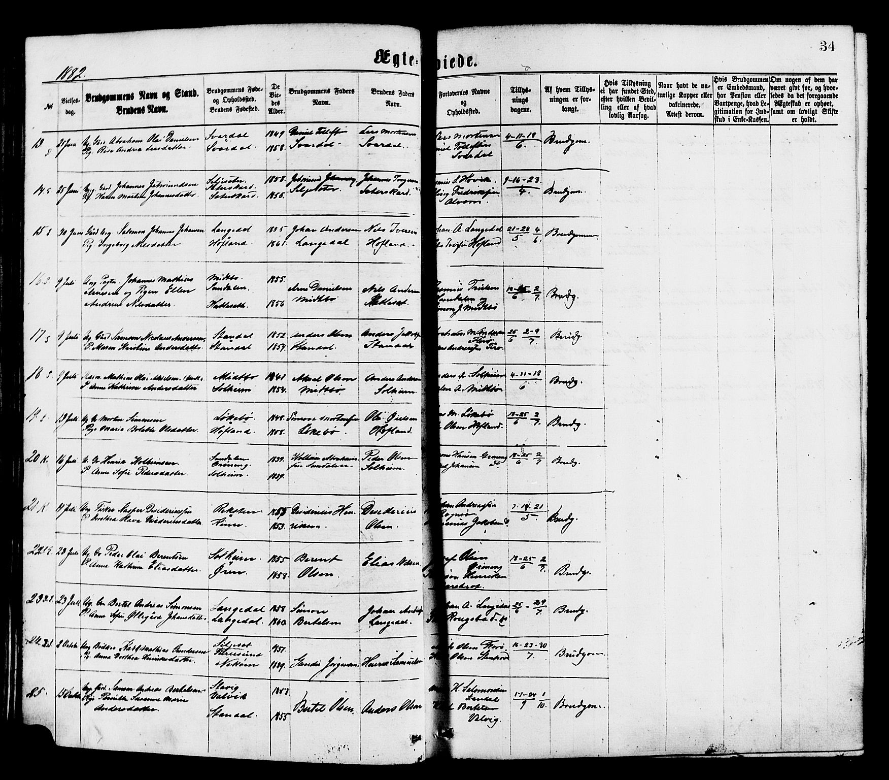 Kinn sokneprestembete, AV/SAB-A-80801/H/Haa/Haaa/L0013: Parish register (official) no. A 13, 1870-1885, p. 34