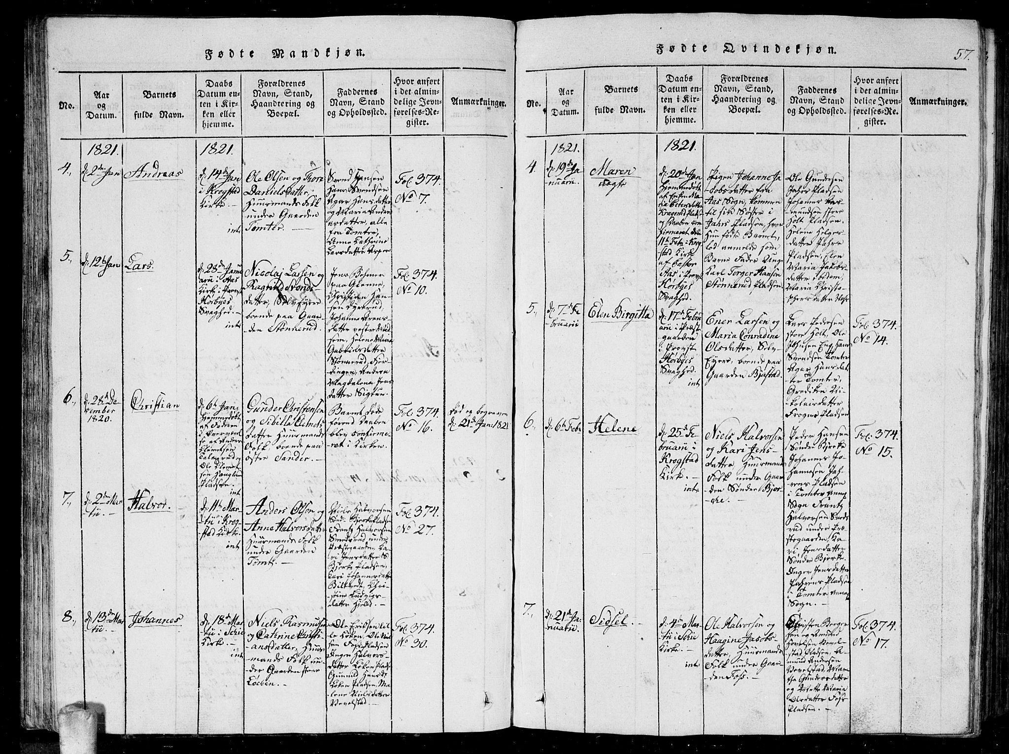 Kråkstad prestekontor Kirkebøker, AV/SAO-A-10125a/G/Ga/L0001: Parish register (copy) no. I 1, 1813-1824, p. 57