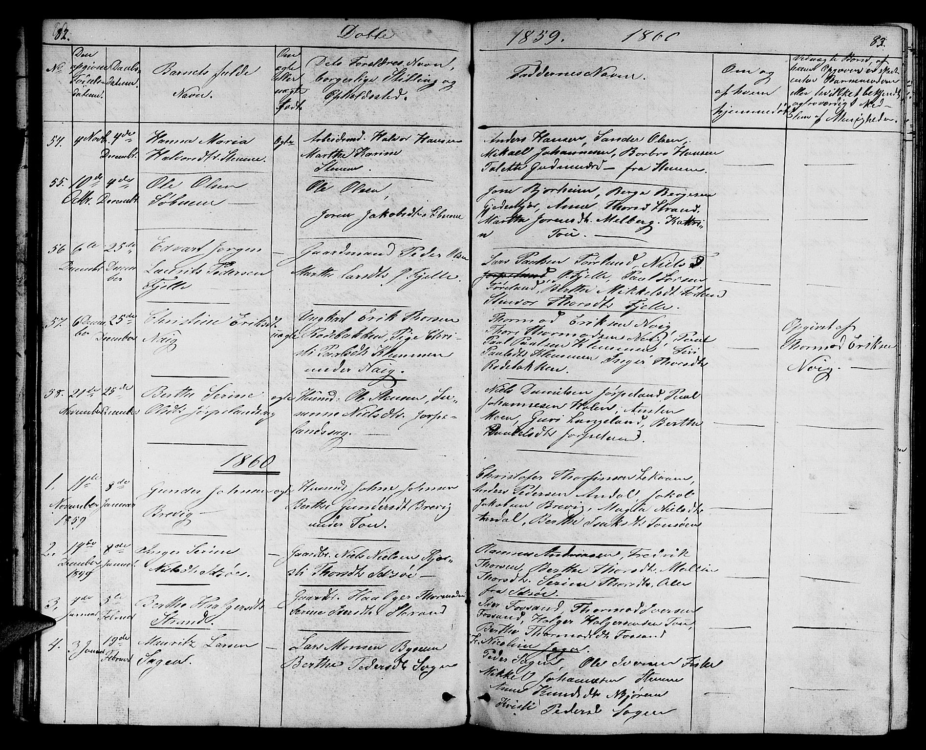Strand sokneprestkontor, SAST/A-101828/H/Ha/Hab/L0003: Parish register (copy) no. B 3, 1855-1881, p. 82-83