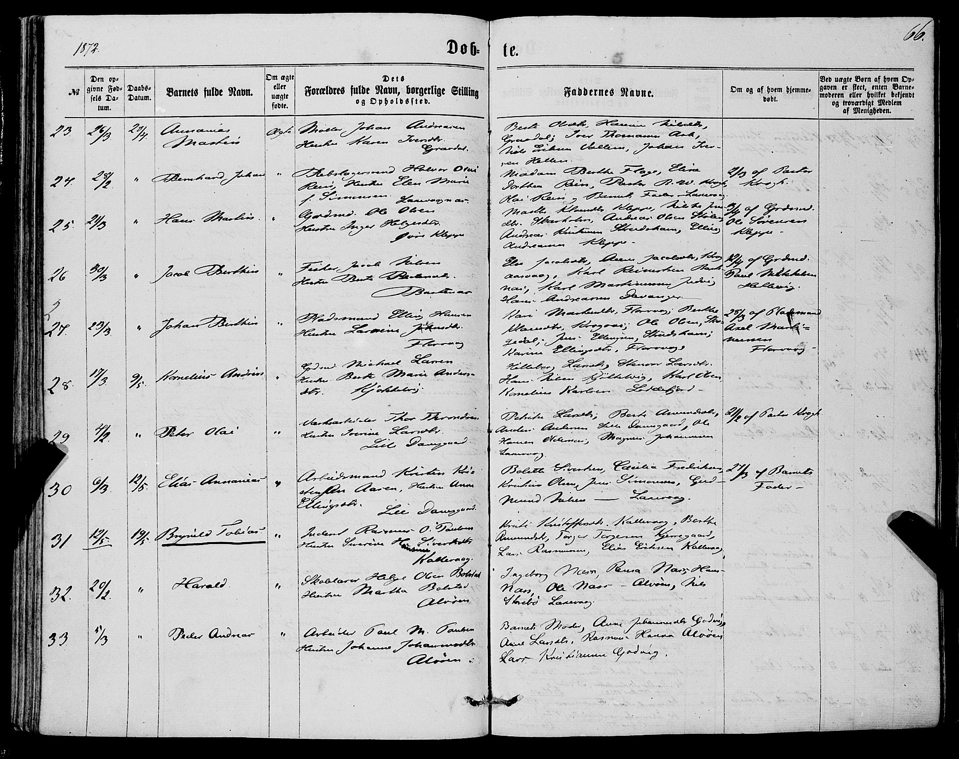 Askøy Sokneprestembete, AV/SAB-A-74101/H/Ha/Haa/Haaa/L0009: Parish register (official) no. A 9, 1863-1877, p. 66