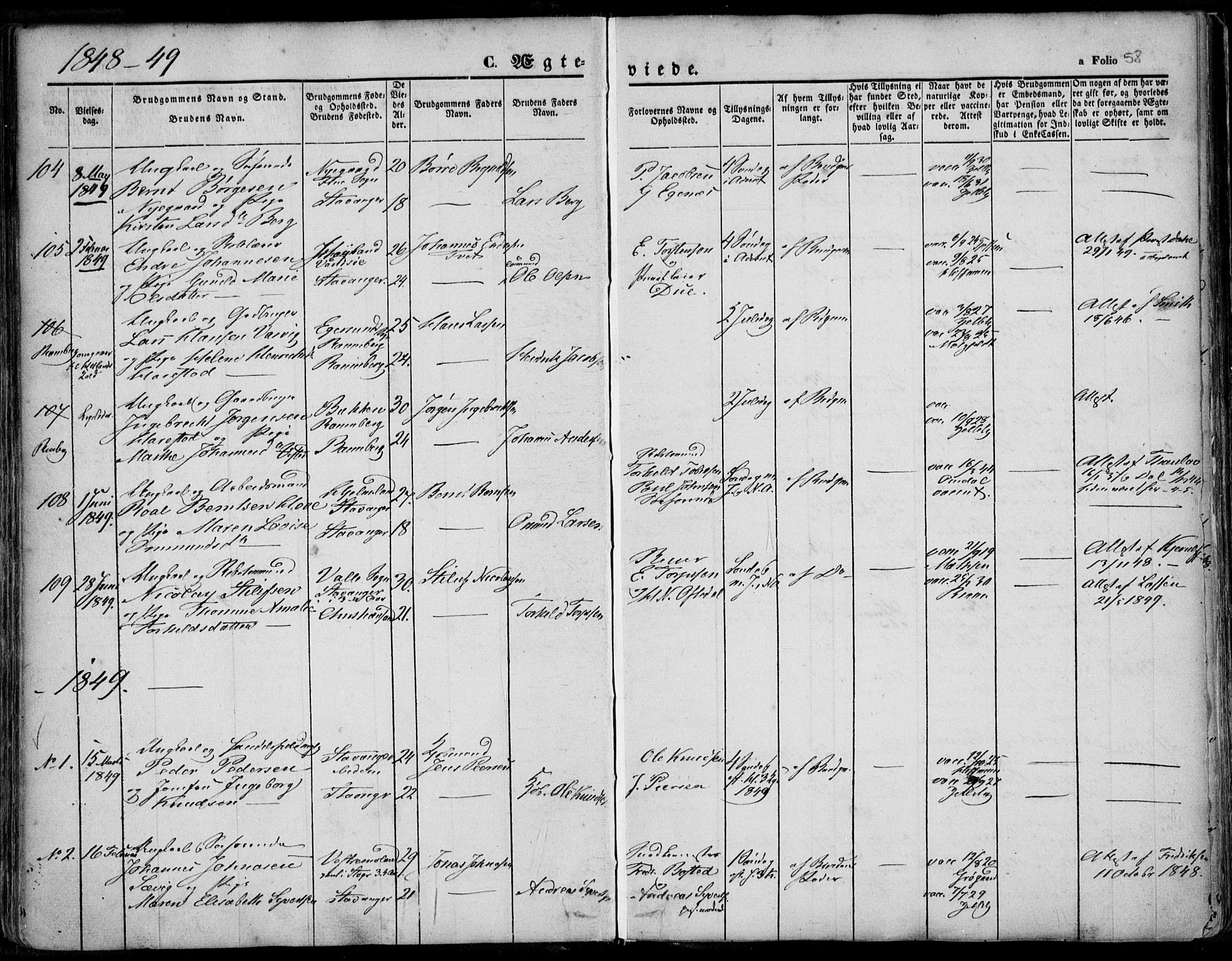 Domkirken sokneprestkontor, SAST/A-101812/001/30/30BA/L0015: Parish register (official) no. A 14, 1842-1857, p. 58