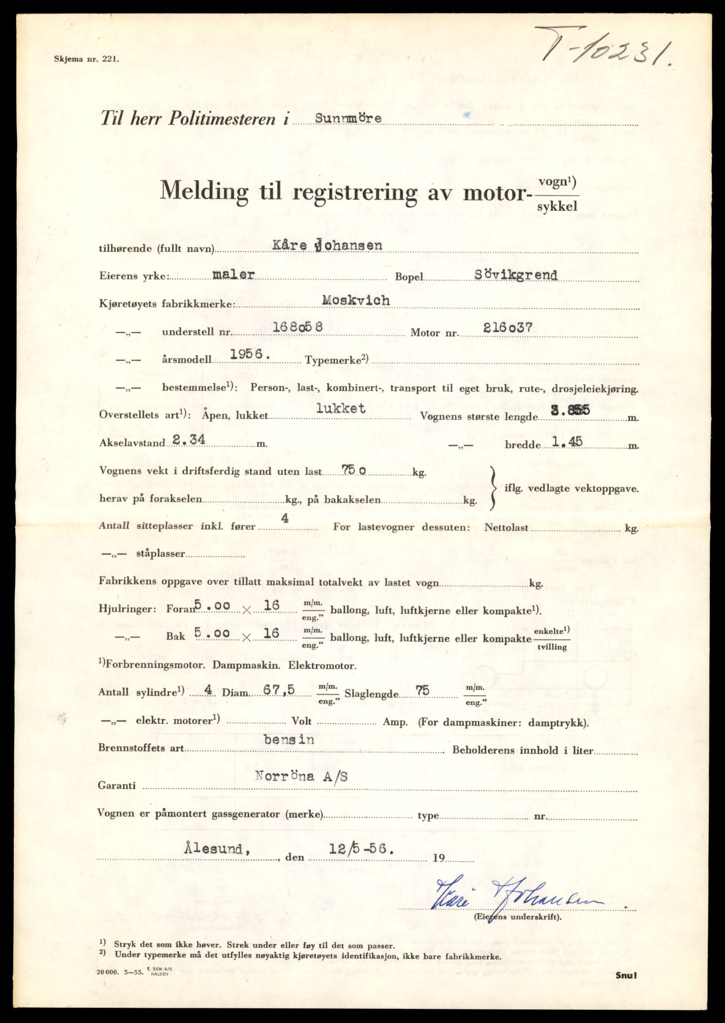 Møre og Romsdal vegkontor - Ålesund trafikkstasjon, AV/SAT-A-4099/F/Fe/L0019: Registreringskort for kjøretøy T 10228 - T 10350, 1927-1998, p. 95