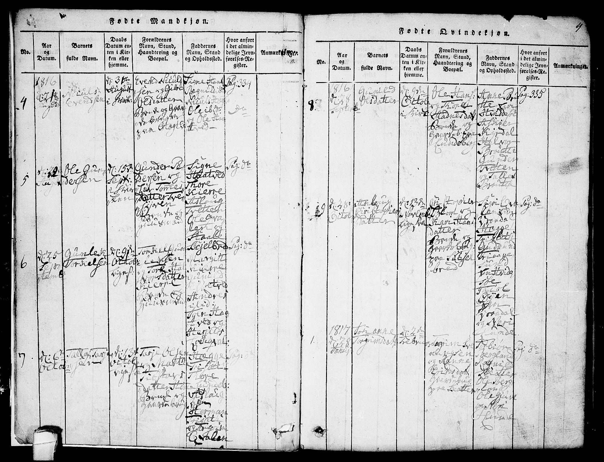 Lårdal kirkebøker, SAKO/A-284/G/Ga/L0001: Parish register (copy) no. I 1, 1815-1861, p. 4