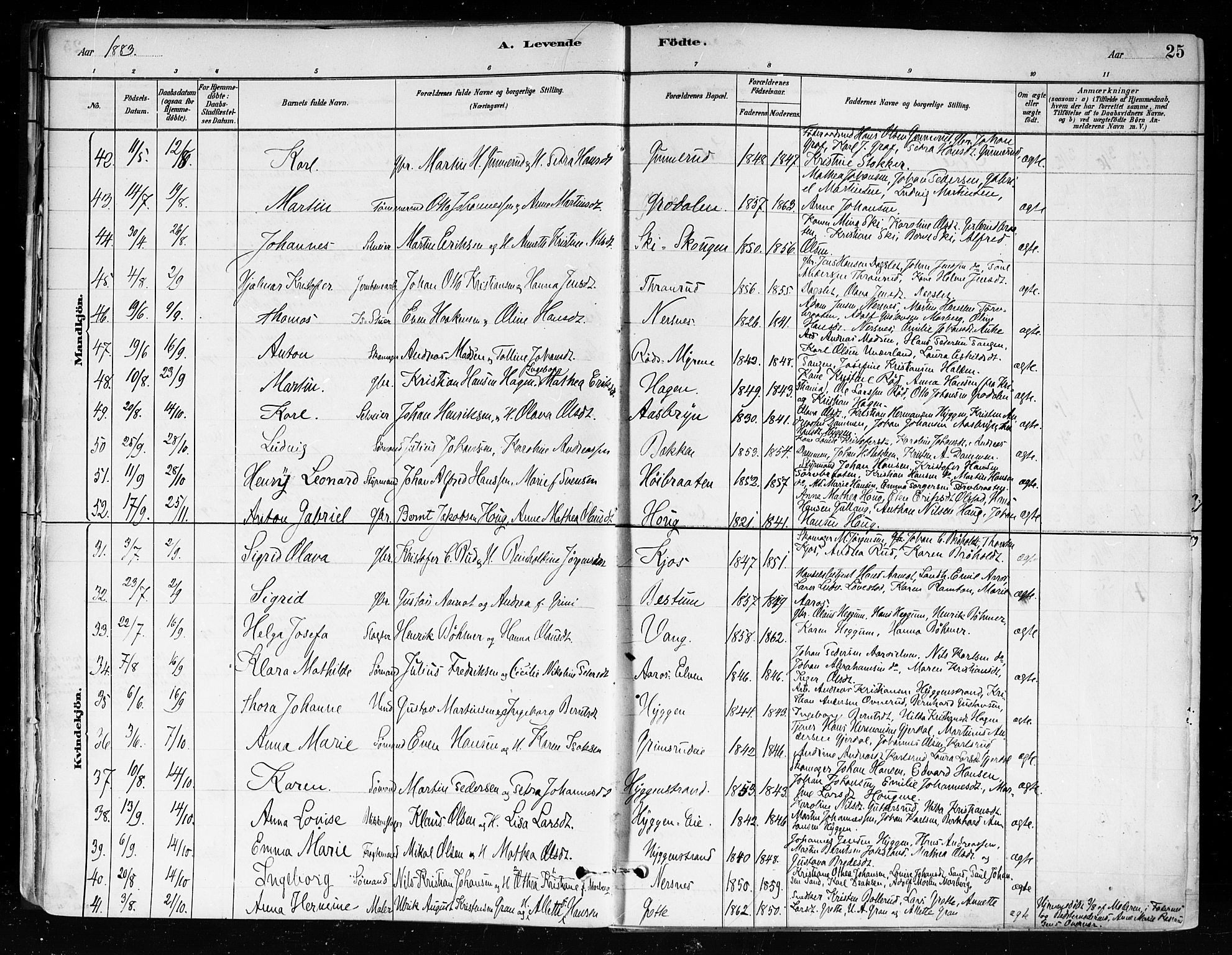 Røyken kirkebøker, SAKO/A-241/F/Fa/L0008: Parish register (official) no. 8, 1880-1897, p. 25