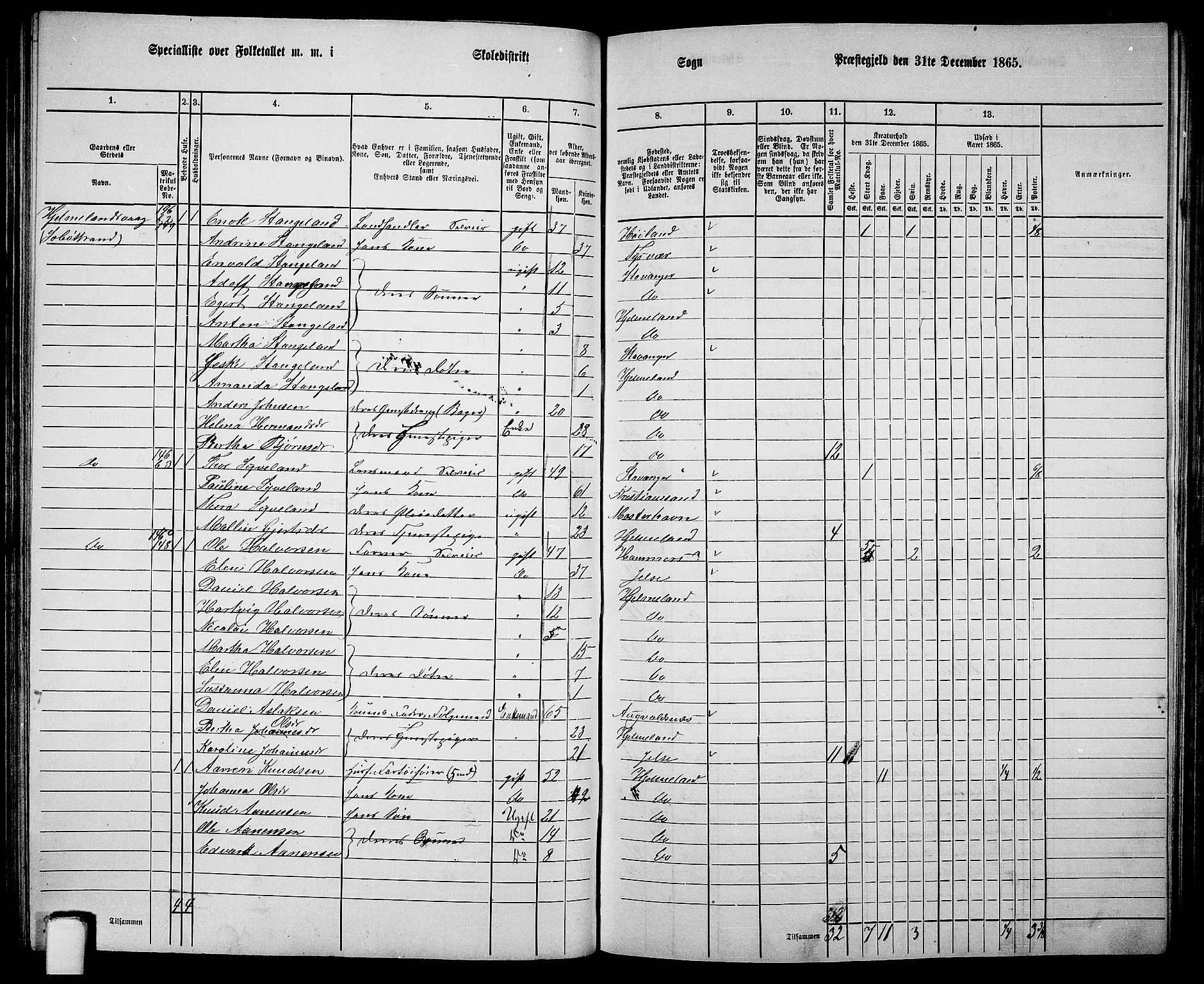 RA, 1865 census for Hjelmeland, 1865, p. 88