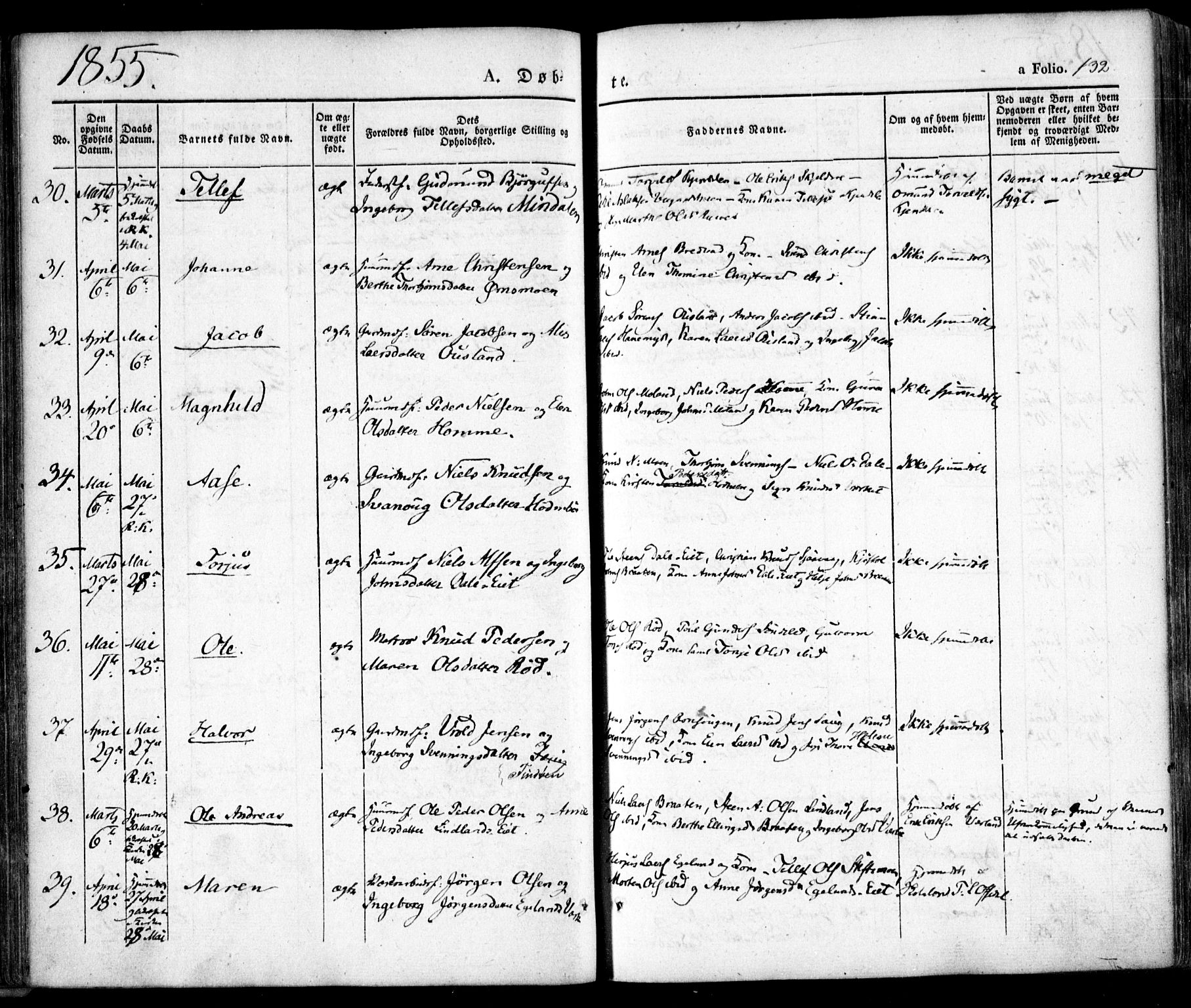 Søndeled sokneprestkontor, AV/SAK-1111-0038/F/Fa/L0002: Parish register (official) no. A 2, 1839-1860, p. 132