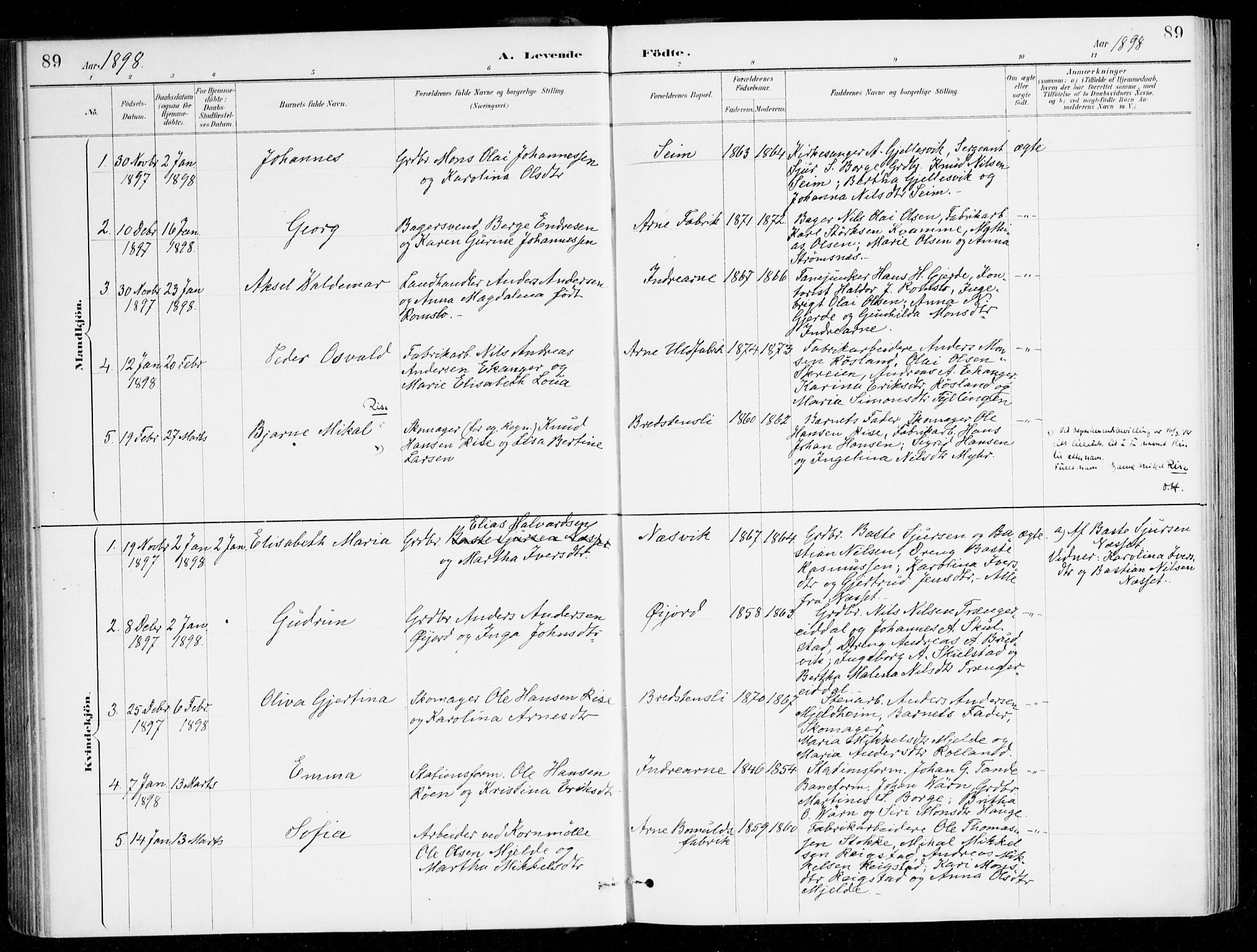 Haus sokneprestembete, SAB/A-75601/H/Haa/Haad/L0001: Parish register (official) no. D 1, 1887-1898, p. 89