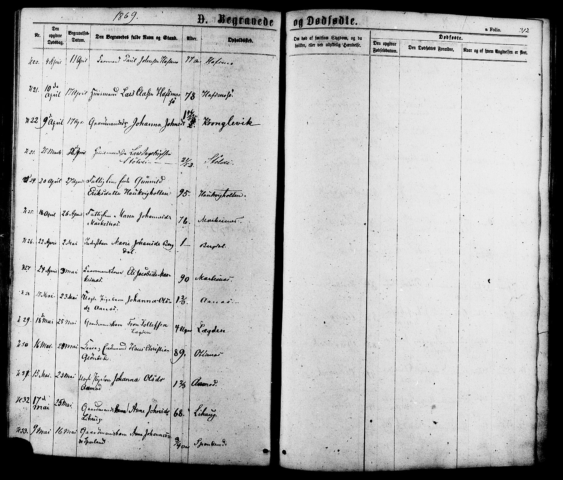 Ministerialprotokoller, klokkerbøker og fødselsregistre - Sør-Trøndelag, SAT/A-1456/630/L0495: Parish register (official) no. 630A08, 1868-1878, p. 312
