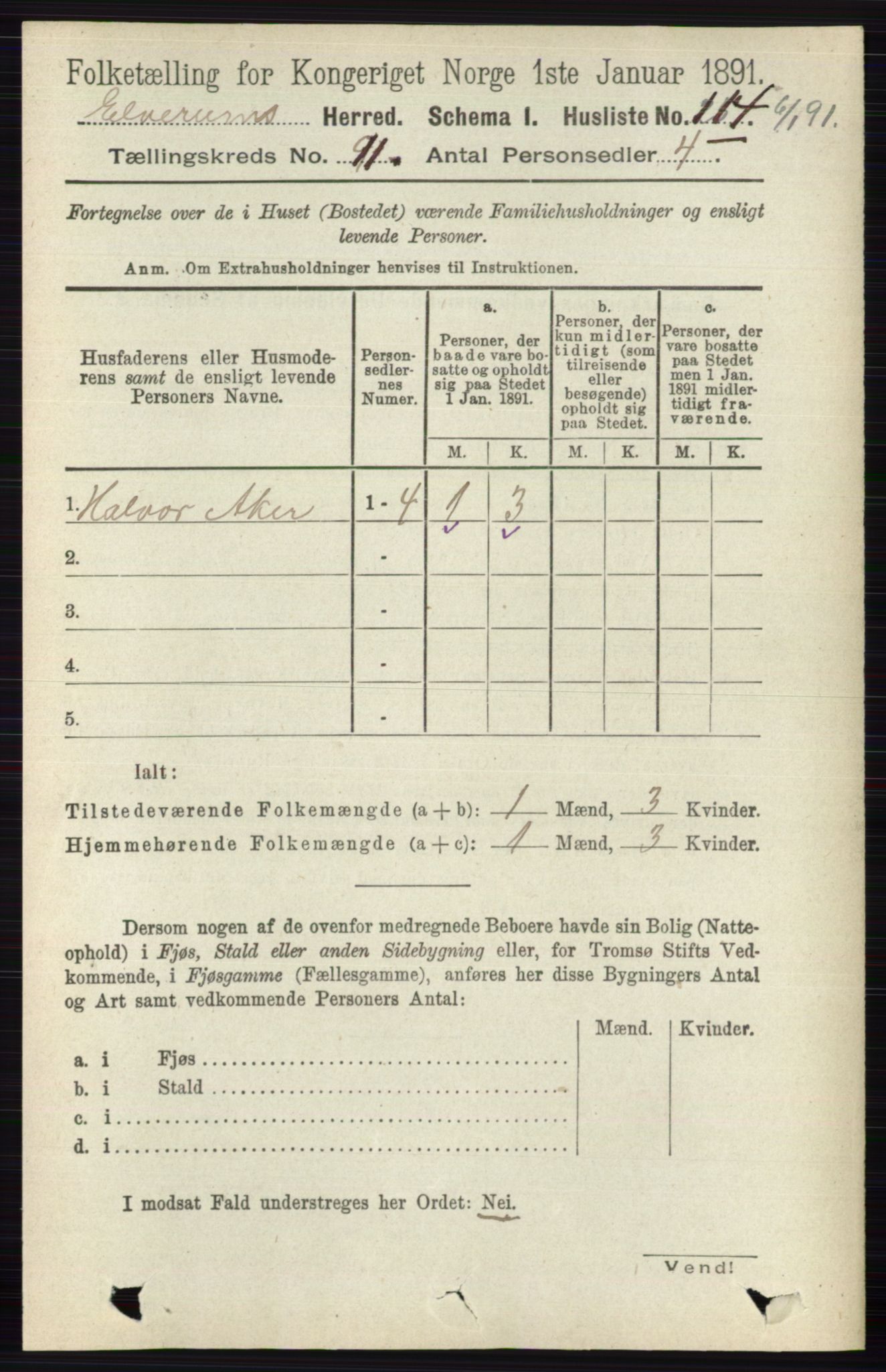 RA, 1891 census for 0427 Elverum, 1891, p. 9045