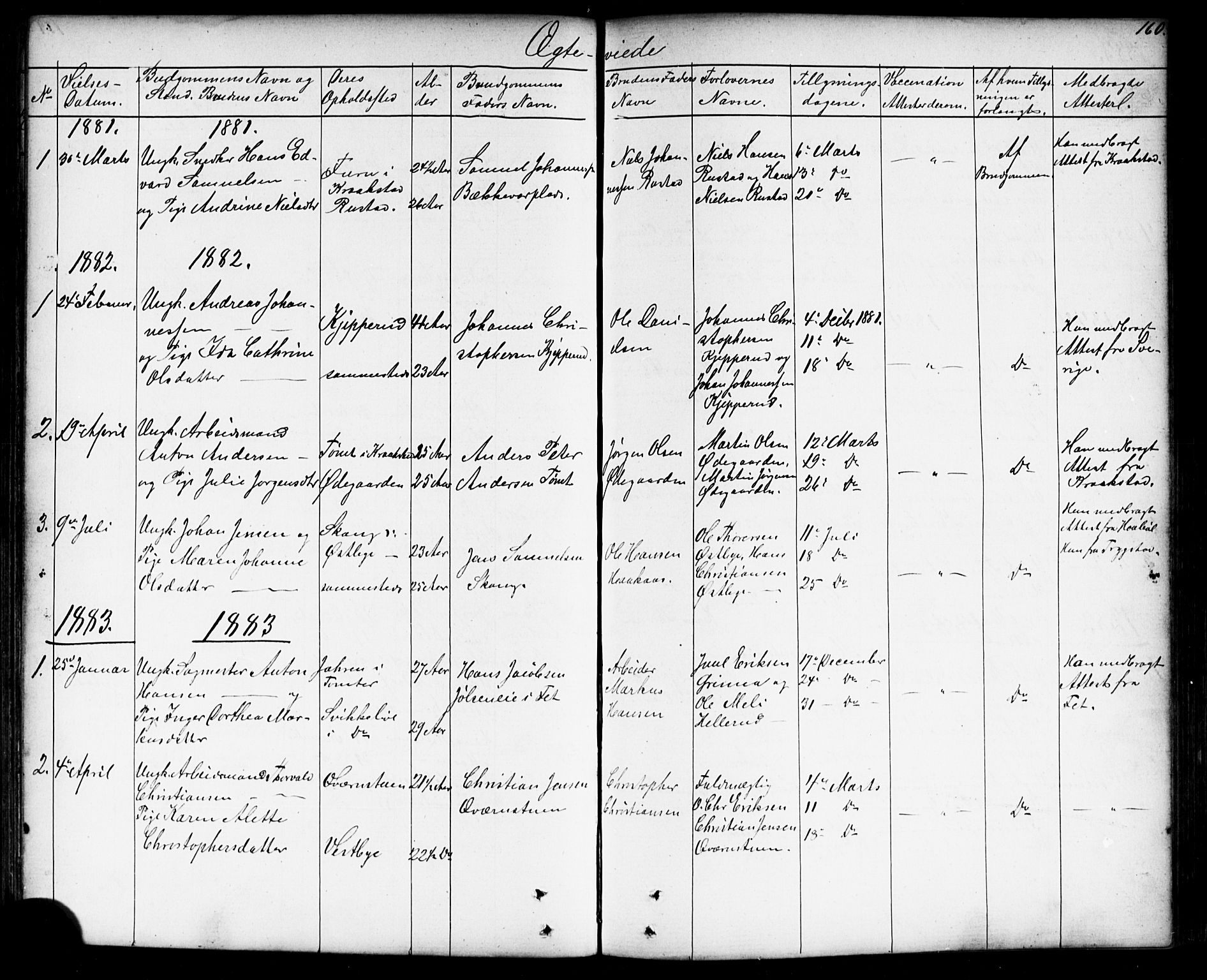 Enebakk prestekontor Kirkebøker, SAO/A-10171c/G/Gb/L0001: Parish register (copy) no. II 1, 1859-1890, p. 160