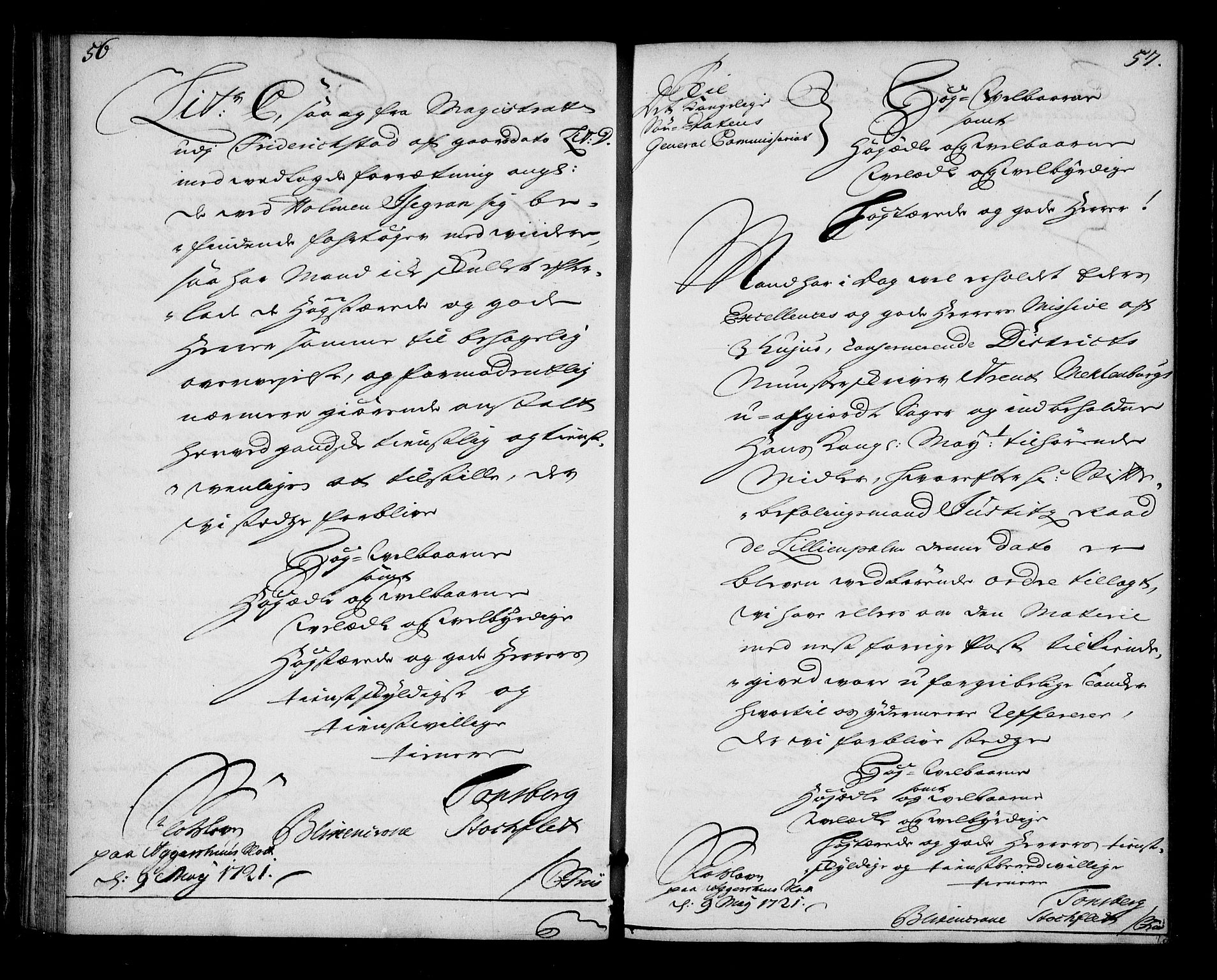 Stattholderembetet 1572-1771, AV/RA-EA-2870/Bd/L0006: Korrespondanseprotokoll, 1721-1722, p. 56-57
