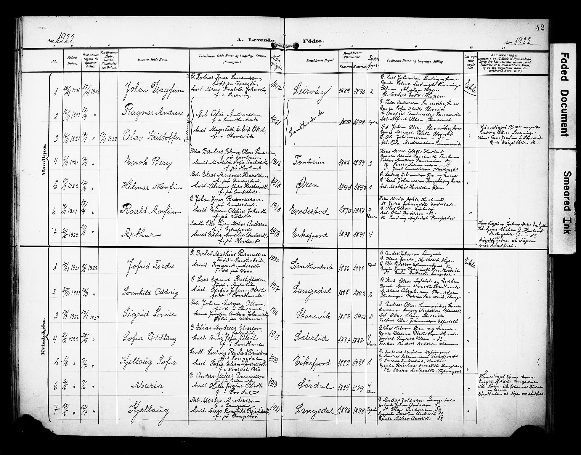 Kinn sokneprestembete, SAB/A-80801/H/Hab/Habe/L0002: Parish register (copy) no. E 2, 1900-1926, p. 42