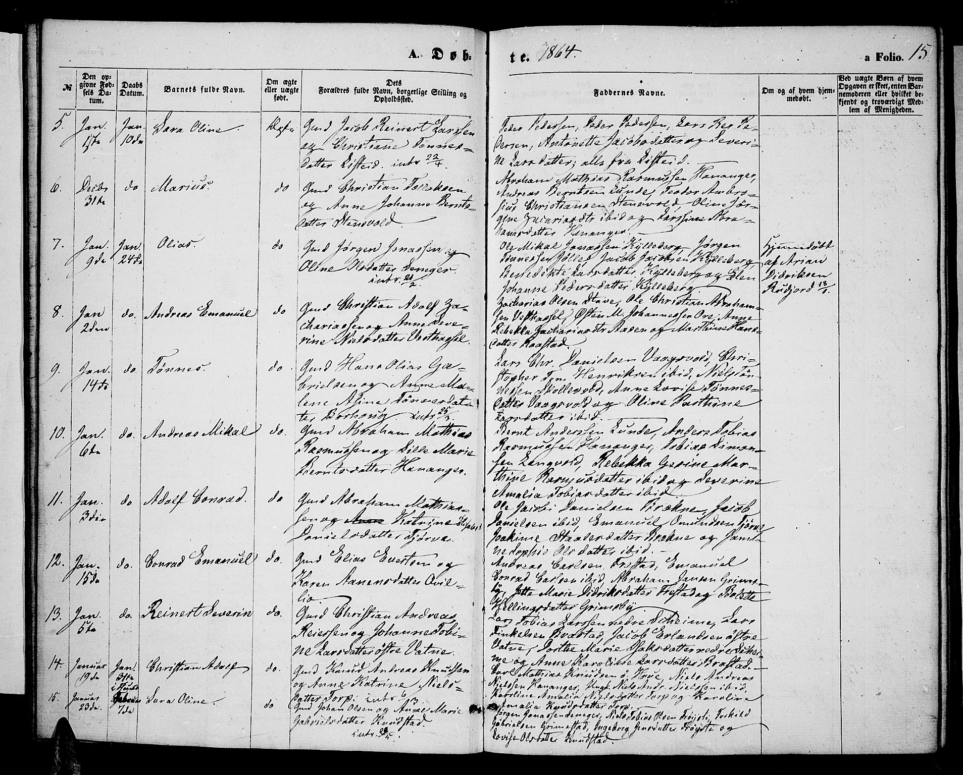 Lista sokneprestkontor, AV/SAK-1111-0027/F/Fb/L0003: Parish register (copy) no. B 3, 1862-1877, p. 15