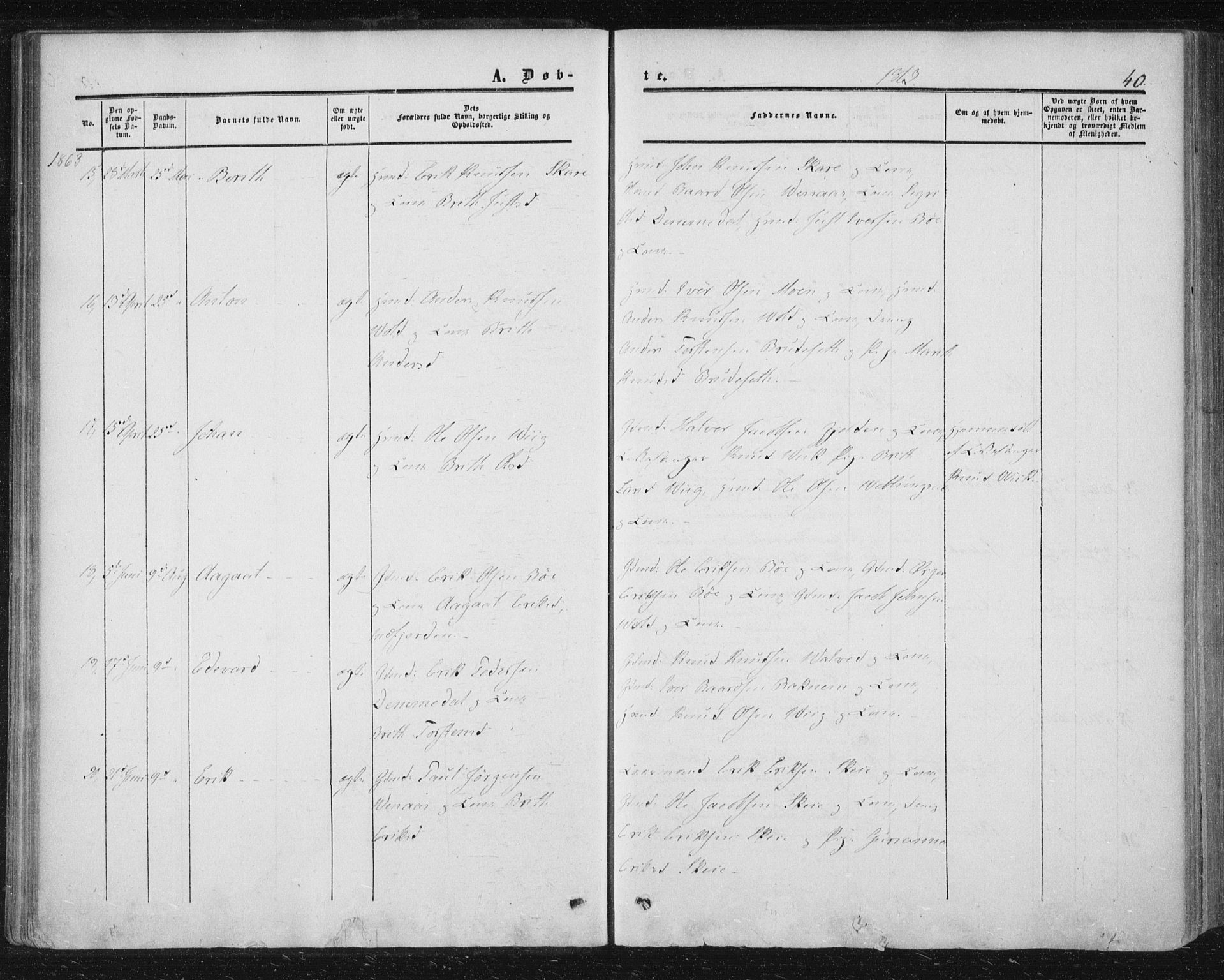 Ministerialprotokoller, klokkerbøker og fødselsregistre - Møre og Romsdal, AV/SAT-A-1454/543/L0562: Parish register (official) no. 543A02, 1854-1884, p. 40