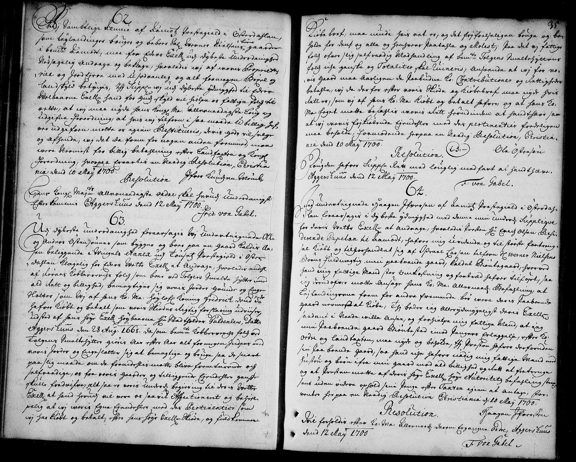 Stattholderembetet 1572-1771, AV/RA-EA-2870/Ad/L0006: Supplikasjons- og resolusjonsprotokoll, 1699-1706, p. 34b-35a