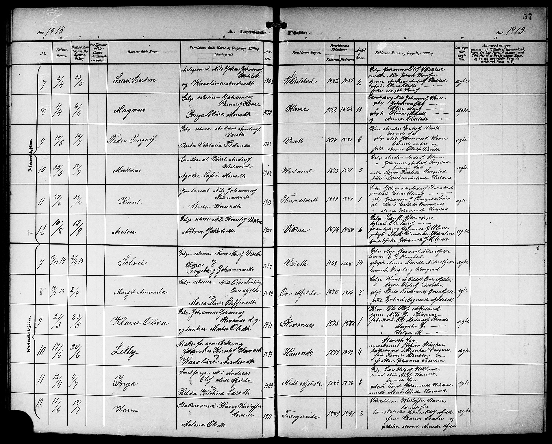 Haus sokneprestembete, SAB/A-75601/H/Hab: Parish register (copy) no. B 4, 1900-1921, p. 57