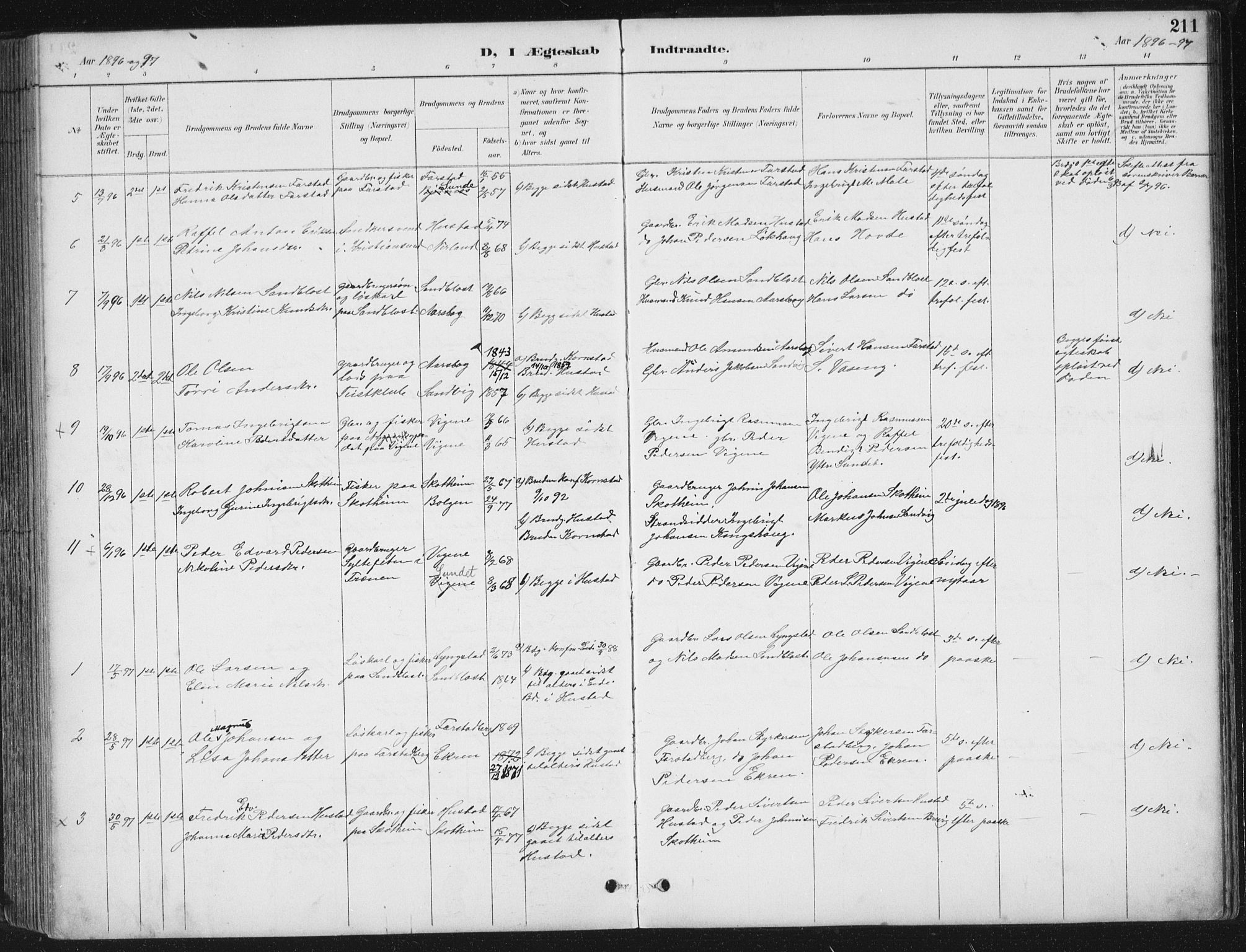 Ministerialprotokoller, klokkerbøker og fødselsregistre - Møre og Romsdal, AV/SAT-A-1454/567/L0783: Parish register (copy) no. 567C03, 1887-1903, p. 211