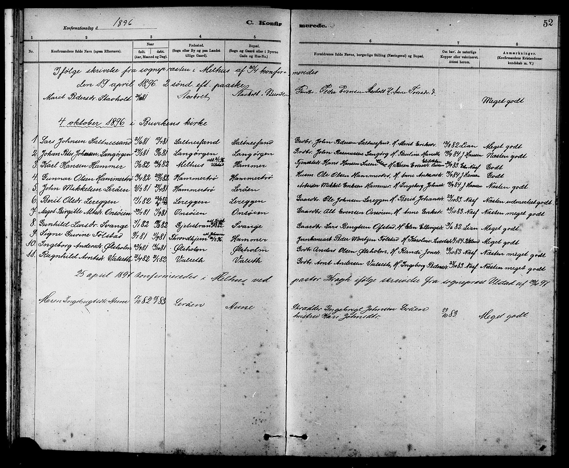 Ministerialprotokoller, klokkerbøker og fødselsregistre - Sør-Trøndelag, AV/SAT-A-1456/666/L0790: Parish register (copy) no. 666C03, 1885-1908, p. 52