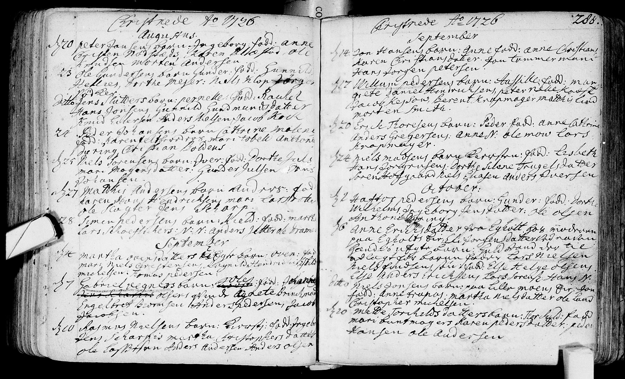 Bragernes kirkebøker, AV/SAKO-A-6/F/Fa/L0003: Parish register (official) no. I 3, 1706-1734, p. 288