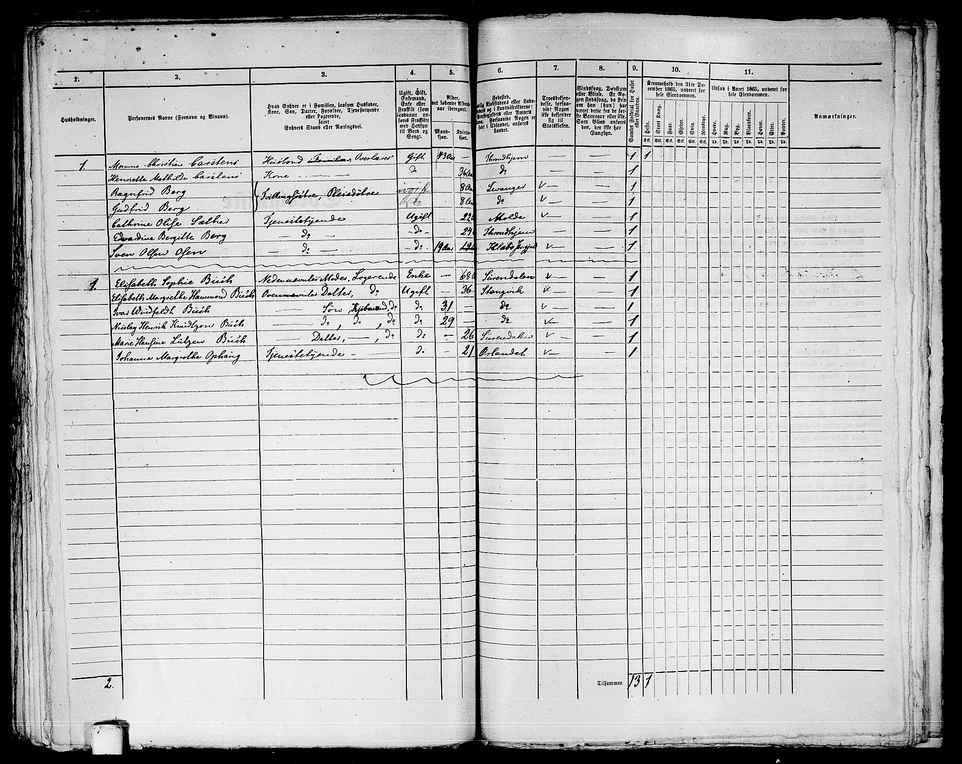 RA, 1865 census for Trondheim, 1865, p. 1019