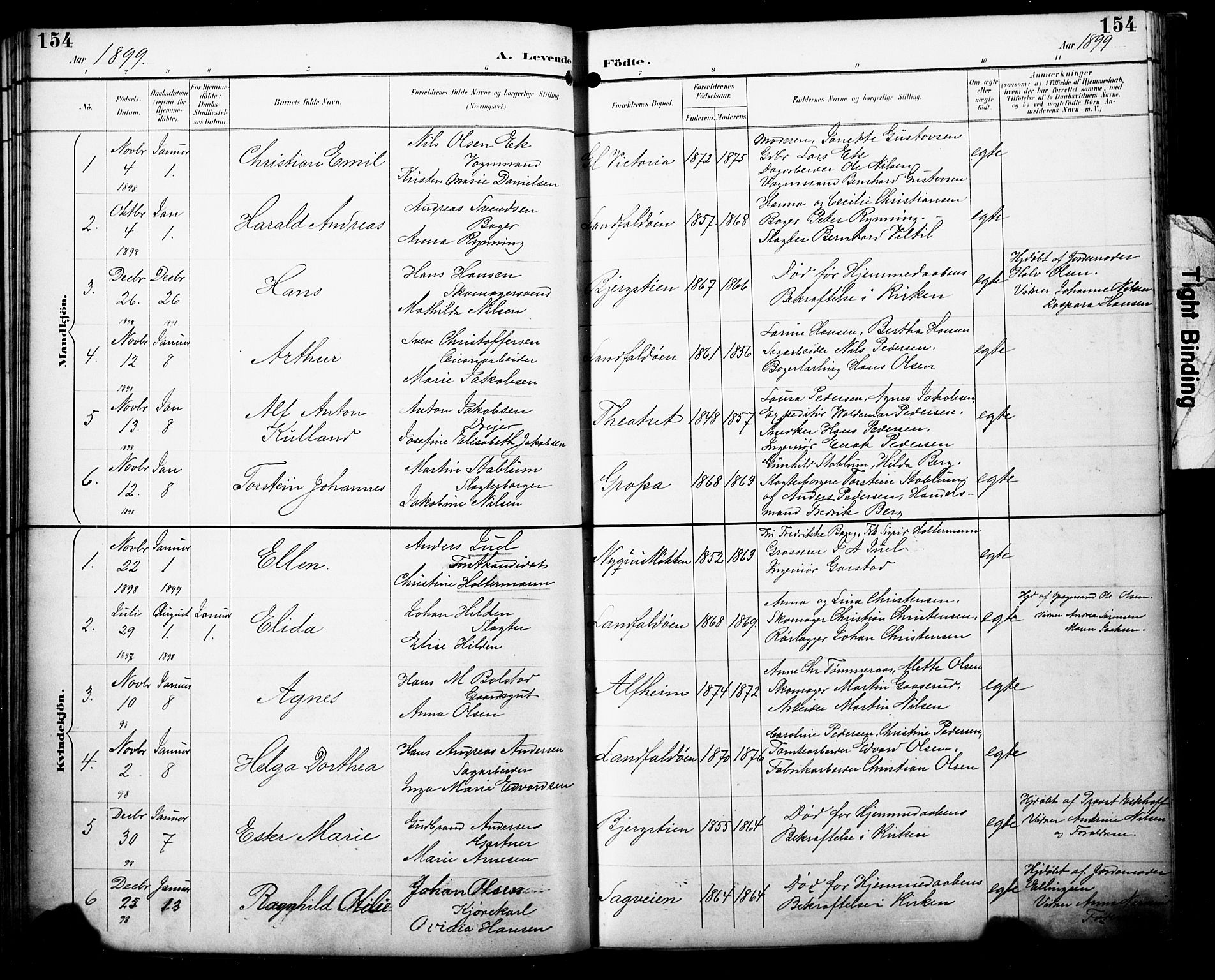 Bragernes kirkebøker, SAKO/A-6/F/Fb/L0008: Parish register (official) no. II 8, 1894-1902, p. 154