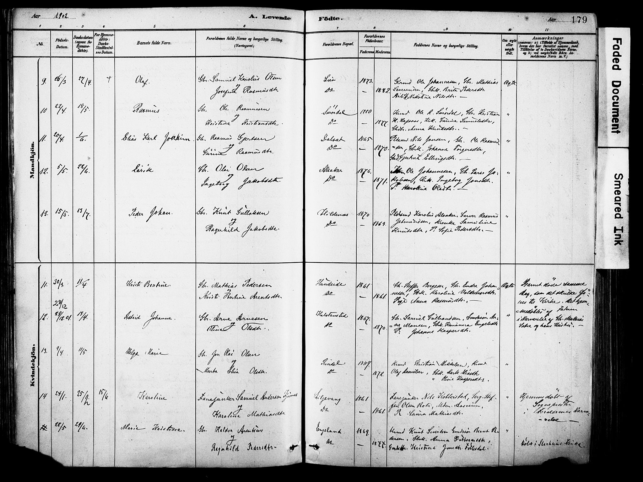 Eid sokneprestembete, AV/SAB-A-82301/H/Haa/Haab/L0001: Parish register (official) no. B 1, 1879-1906, p. 179