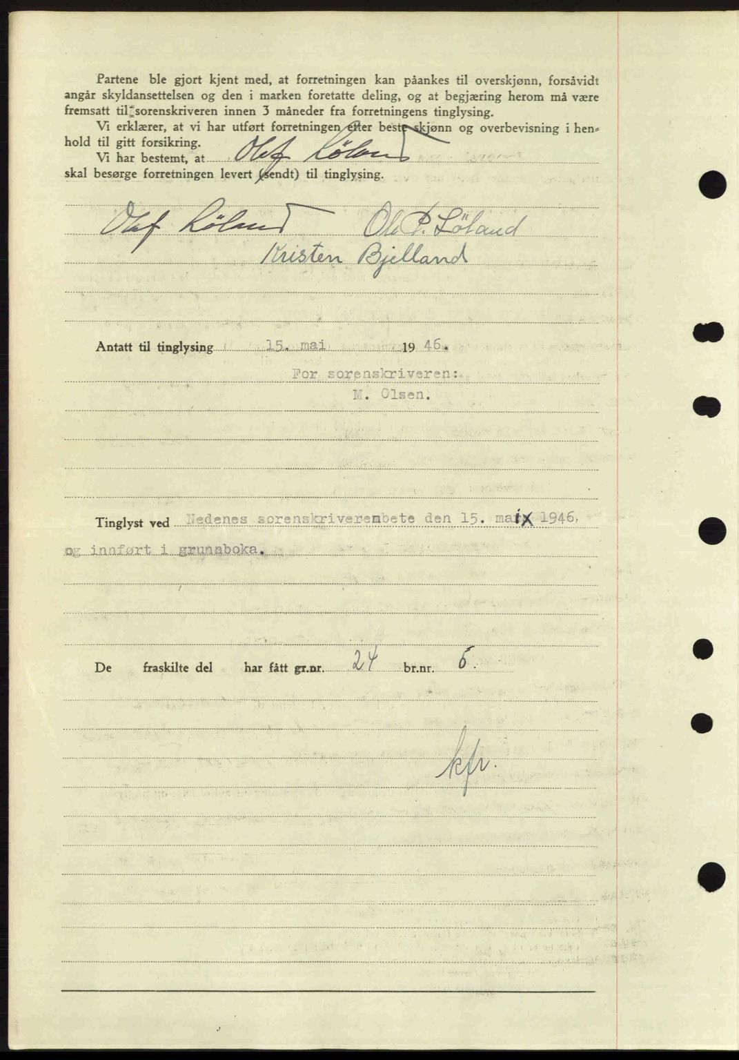 Nedenes sorenskriveri, AV/SAK-1221-0006/G/Gb/Gba/L0054: Mortgage book no. A6c, 1946-1946, Diary no: : 458/1946