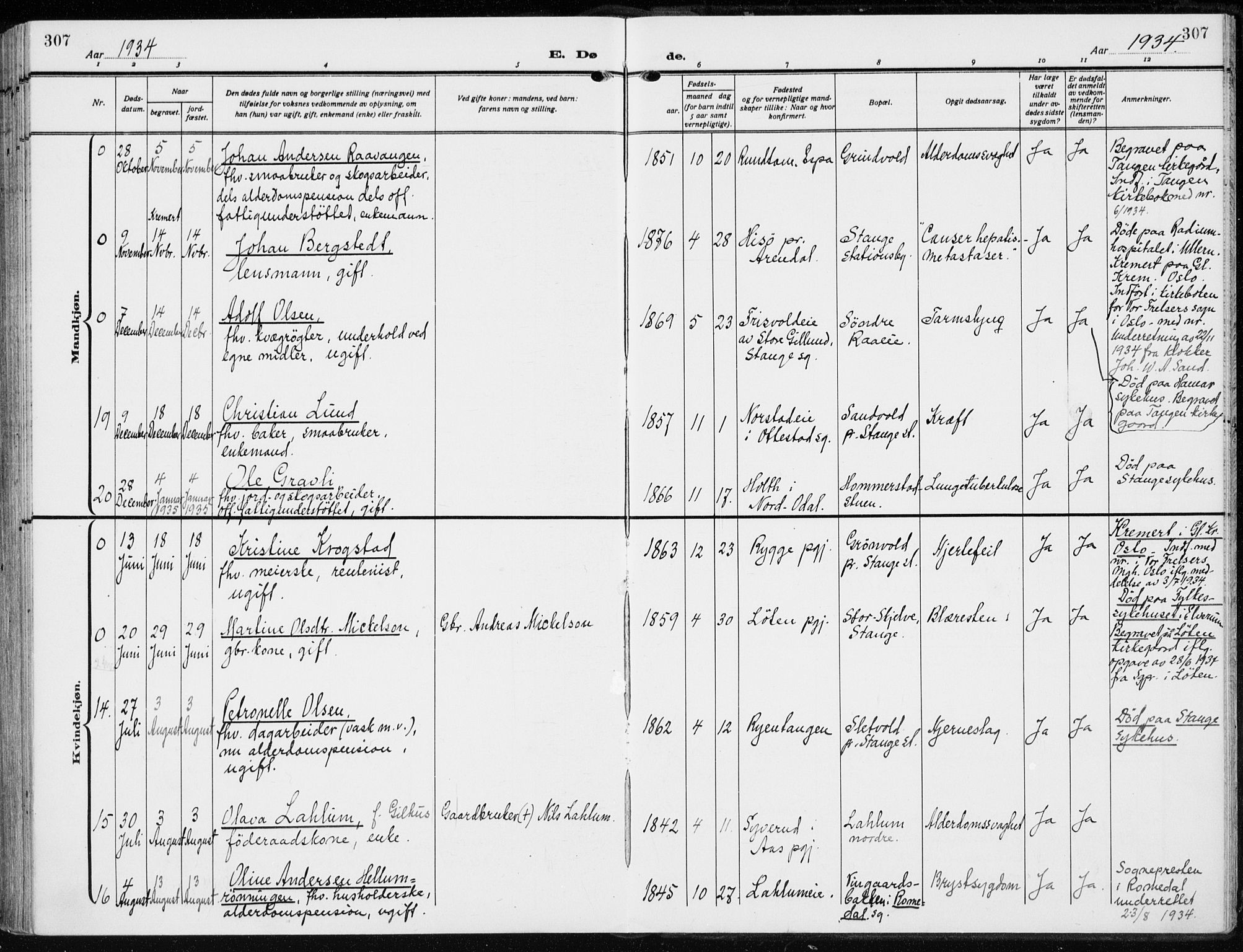 Stange prestekontor, AV/SAH-PREST-002/K/L0026: Parish register (official) no. 26, 1923-1937, p. 307