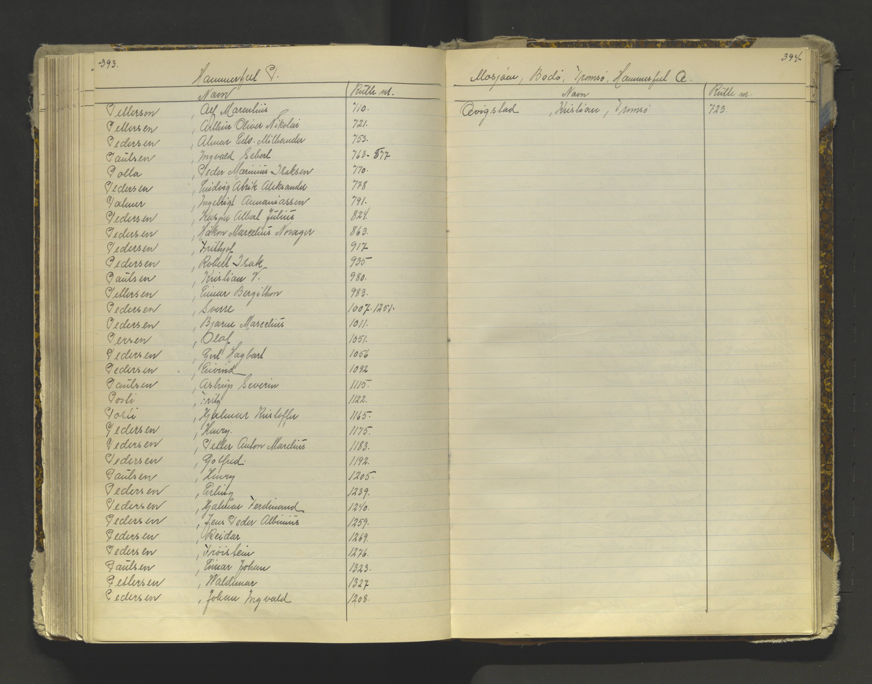 Tromsø sjømannskontor/innrullerings-/mønstringsdistrikt, AV/SATØ-S-0243/G/L0016: Dekker hele Tromsø mønstringsdistrikt til 1926, 1868-1926, p. 393-394