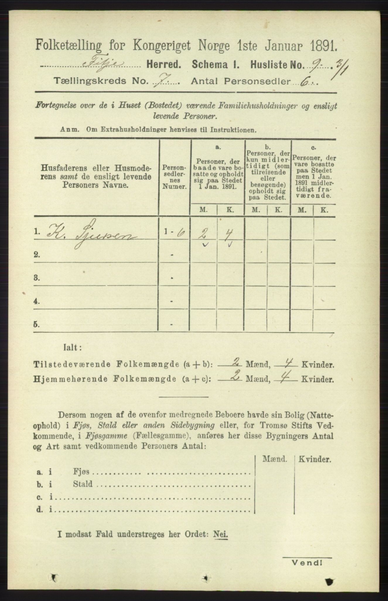 RA, 1891 census for 1222 Fitjar, 1891, p. 2754