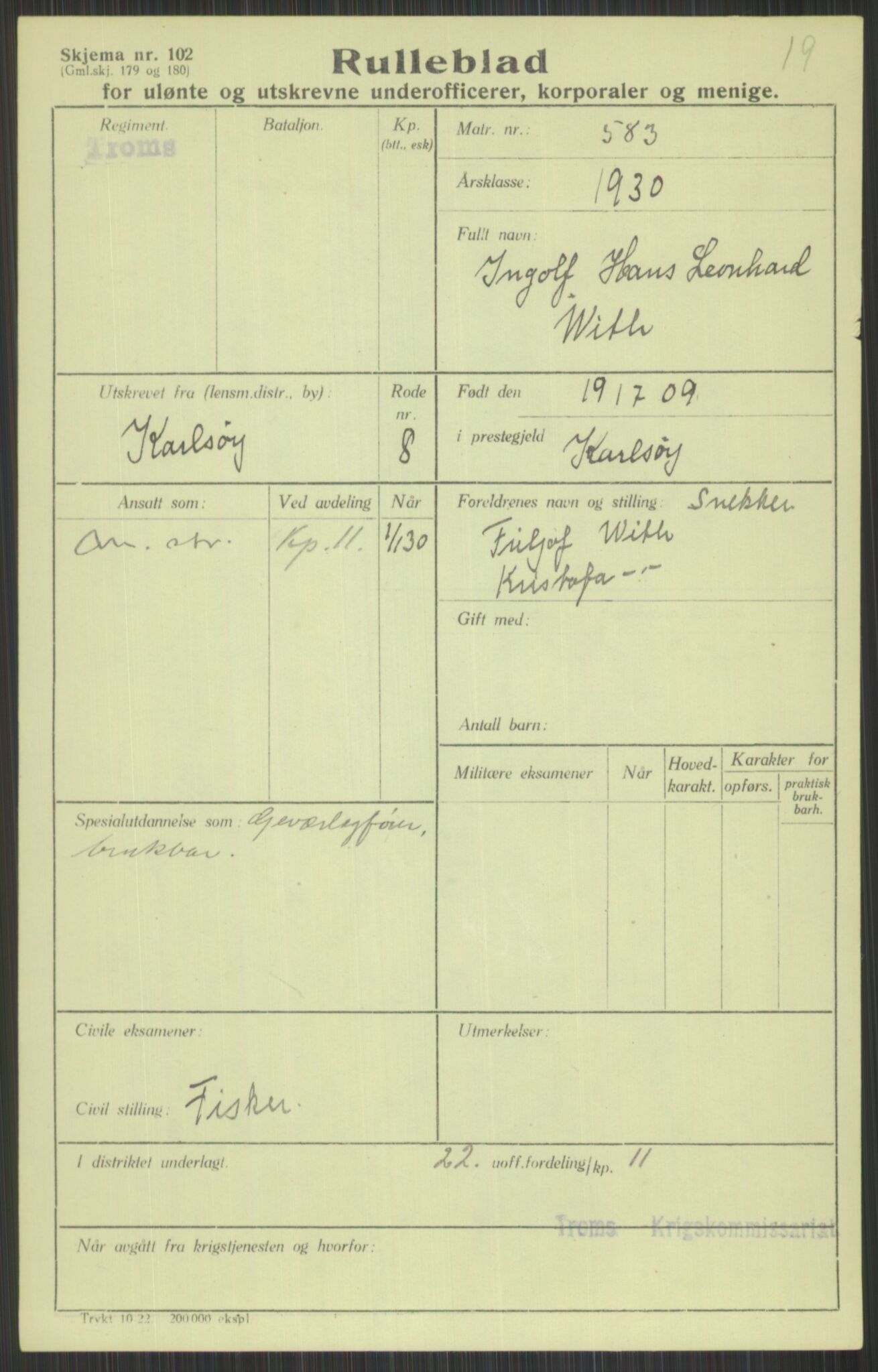 Forsvaret, Troms infanteriregiment nr. 16, AV/RA-RAFA-3146/P/Pa/L0014: Rulleblad for regimentets menige mannskaper, årsklasse 1930, 1930, p. 1093