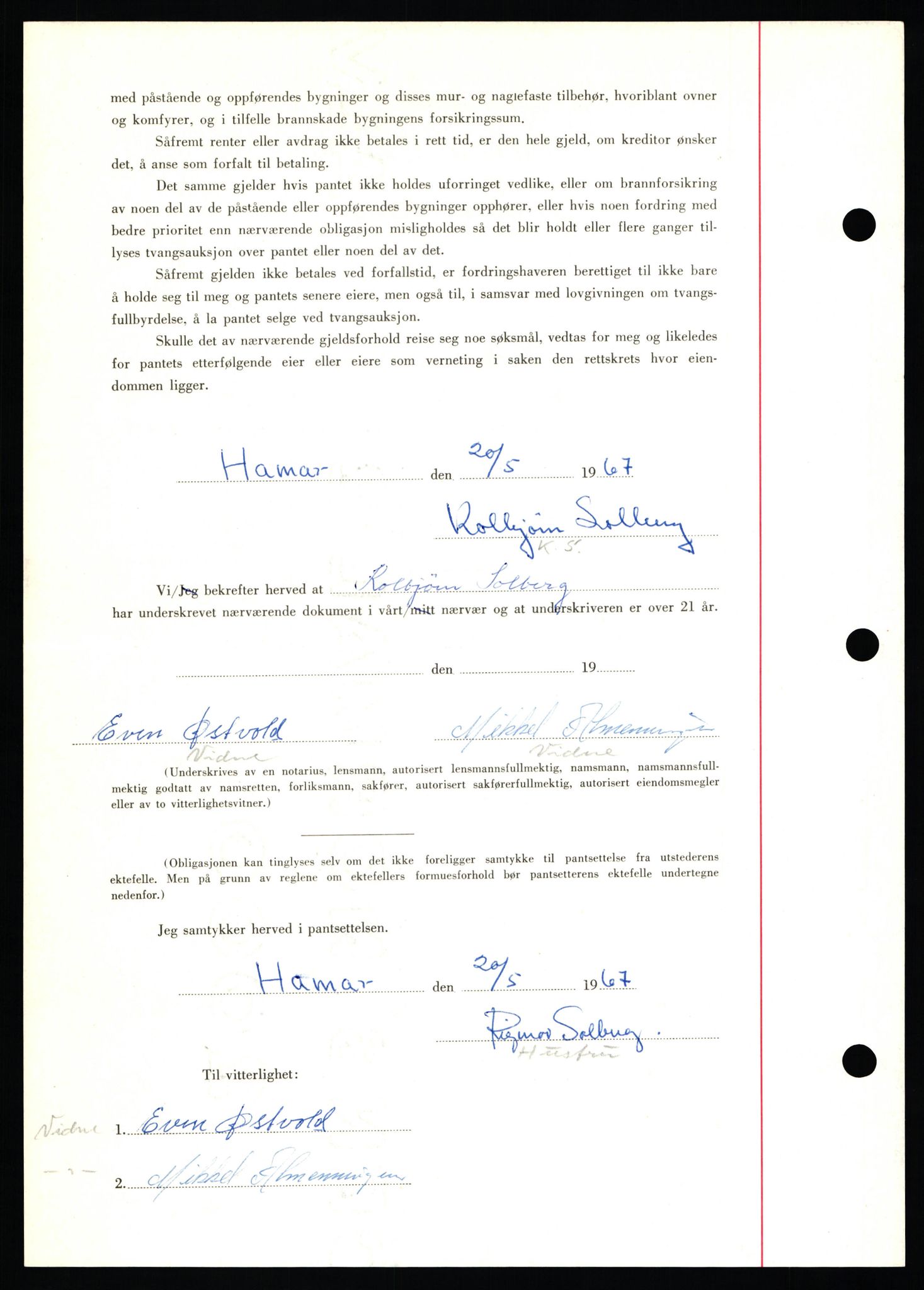 Nord-Hedmark sorenskriveri, SAH/TING-012/H/Hb/Hbf/L0071: Mortgage book no. B71, 1967-1967, Diary no: : 2440/1967