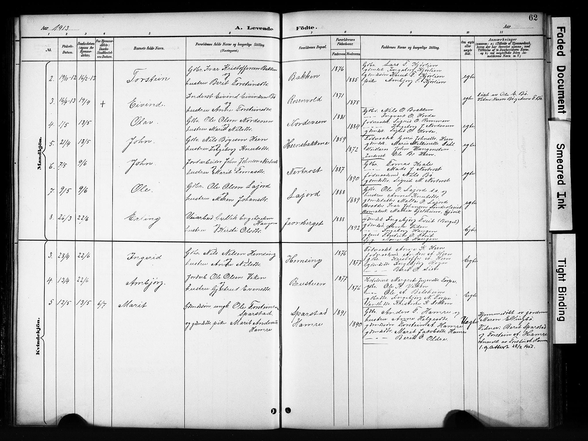 Vang prestekontor, Valdres, SAH/PREST-140/H/Hb/L0006: Parish register (copy) no. 6, 1893-1918, p. 62