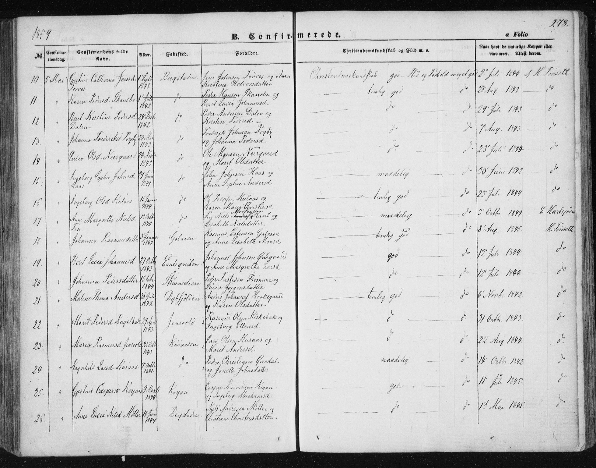 Ministerialprotokoller, klokkerbøker og fødselsregistre - Sør-Trøndelag, AV/SAT-A-1456/681/L0931: Parish register (official) no. 681A09, 1845-1859, p. 278