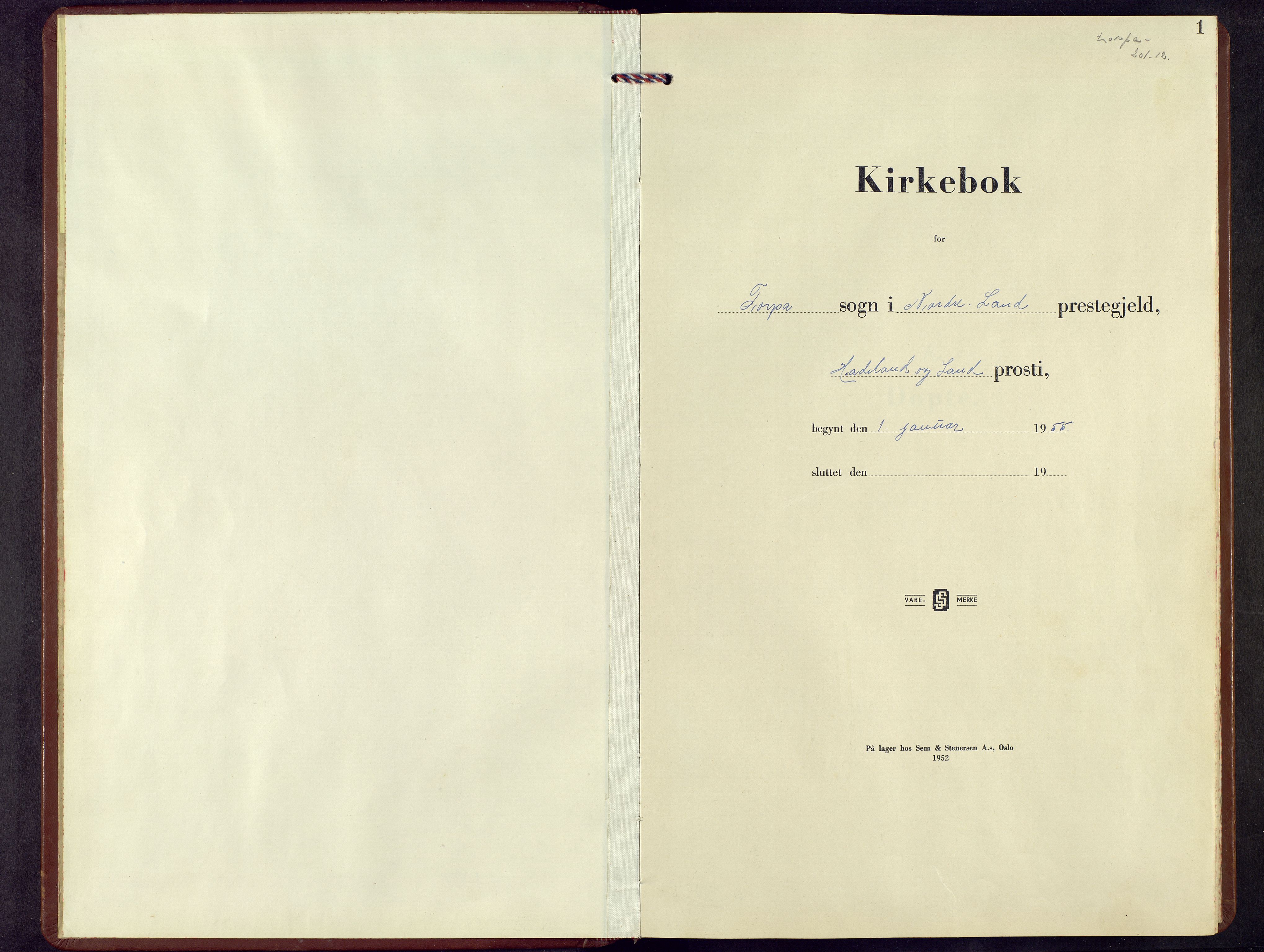 Nordre Land prestekontor, SAH/PREST-124/H/Ha/Hab/L0011: Parish register (copy) no. 11, 1955-1972, p. 1