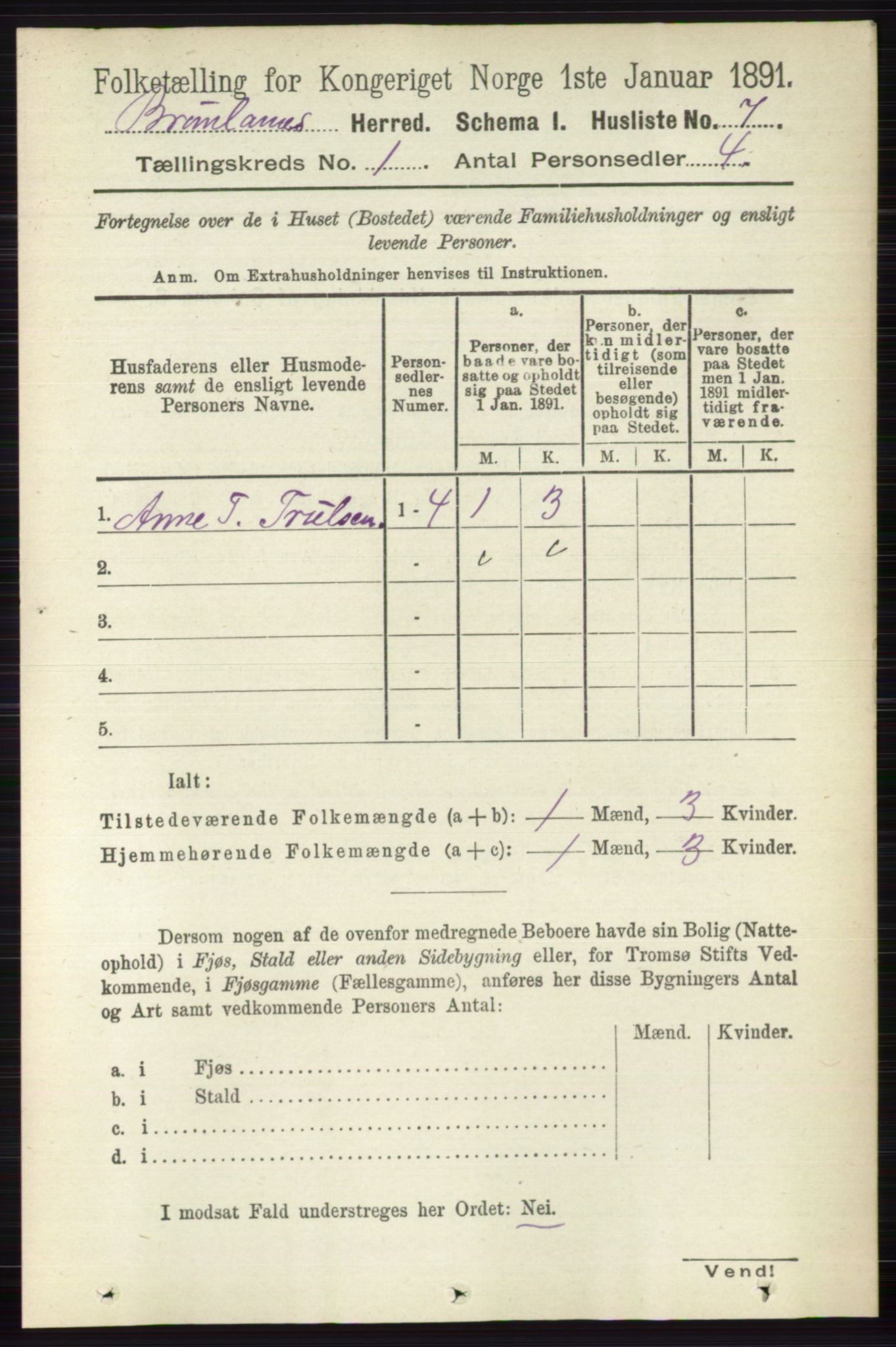 RA, 1891 census for 0726 Brunlanes, 1891, p. 42