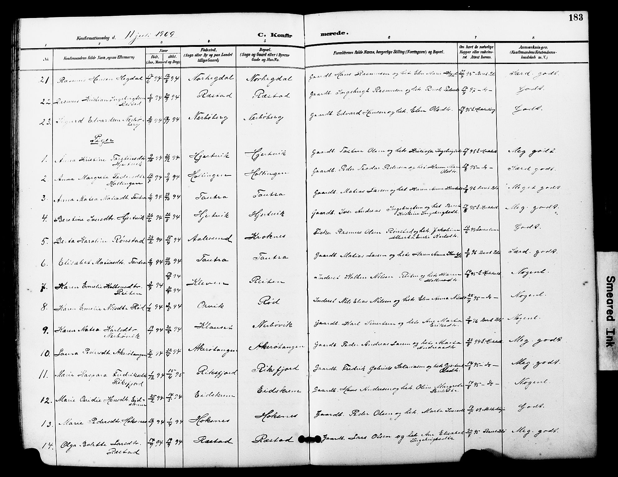 Ministerialprotokoller, klokkerbøker og fødselsregistre - Møre og Romsdal, AV/SAT-A-1454/560/L0725: Parish register (copy) no. 560C02, 1895-1930, p. 183