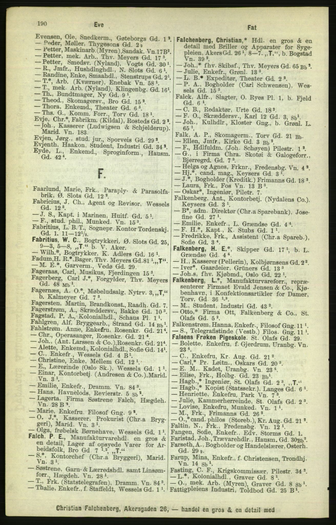 Kristiania/Oslo adressebok, PUBL/-, 1886, p. 190