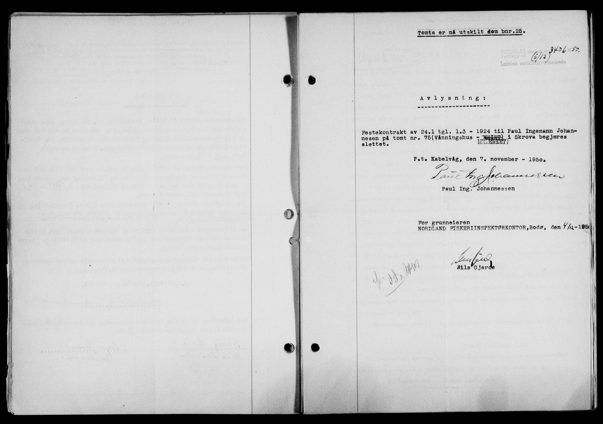 Lofoten sorenskriveri, SAT/A-0017/1/2/2C/L0025a: Mortgage book no. 25a, 1950-1951, Diary no: : 3406/1950